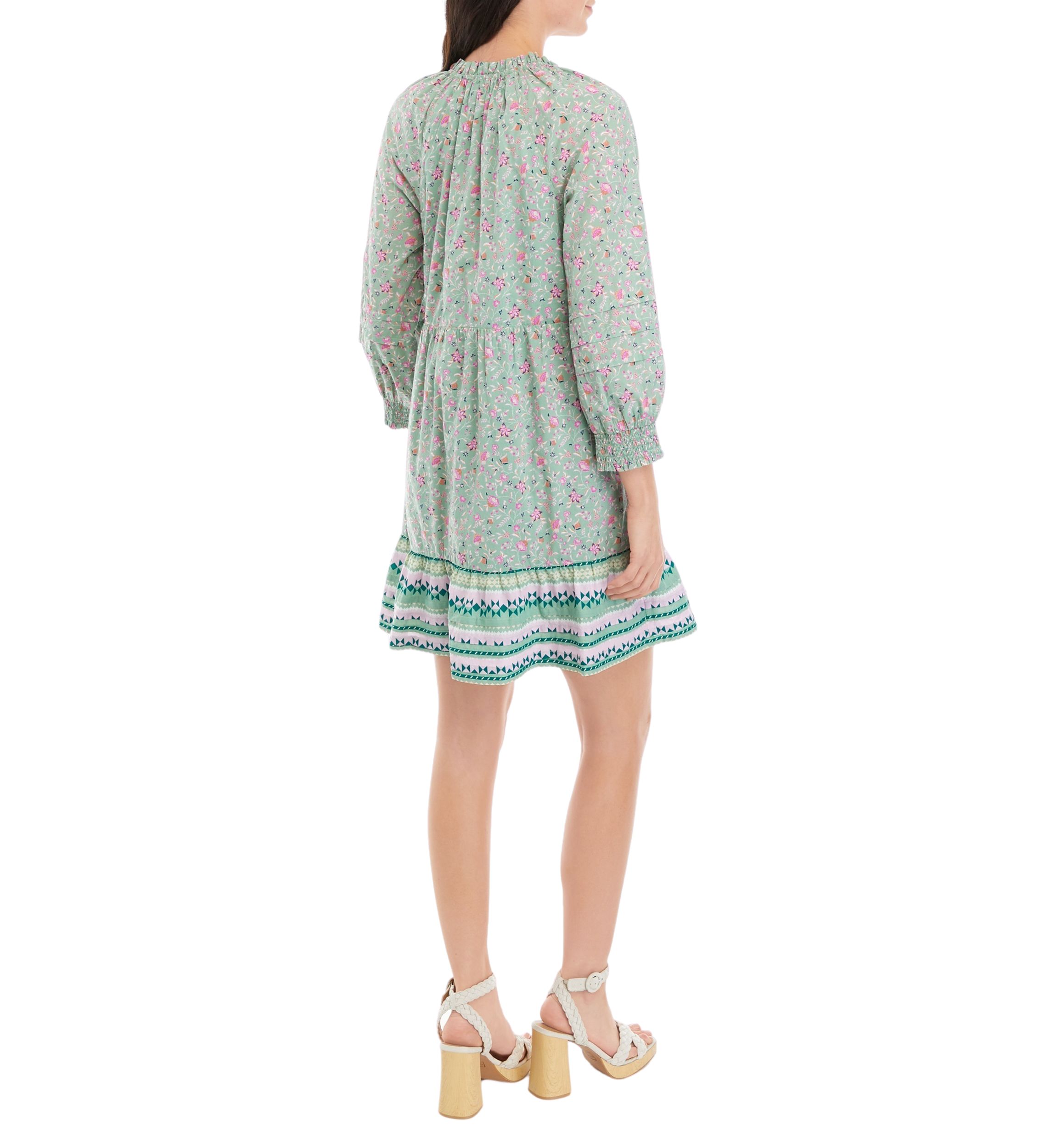 Womens Ruffle Neck Printed Mini Dress