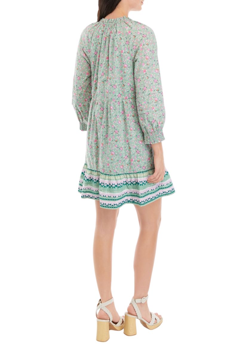 Womens Ruffle Neck Printed Mini Dress
