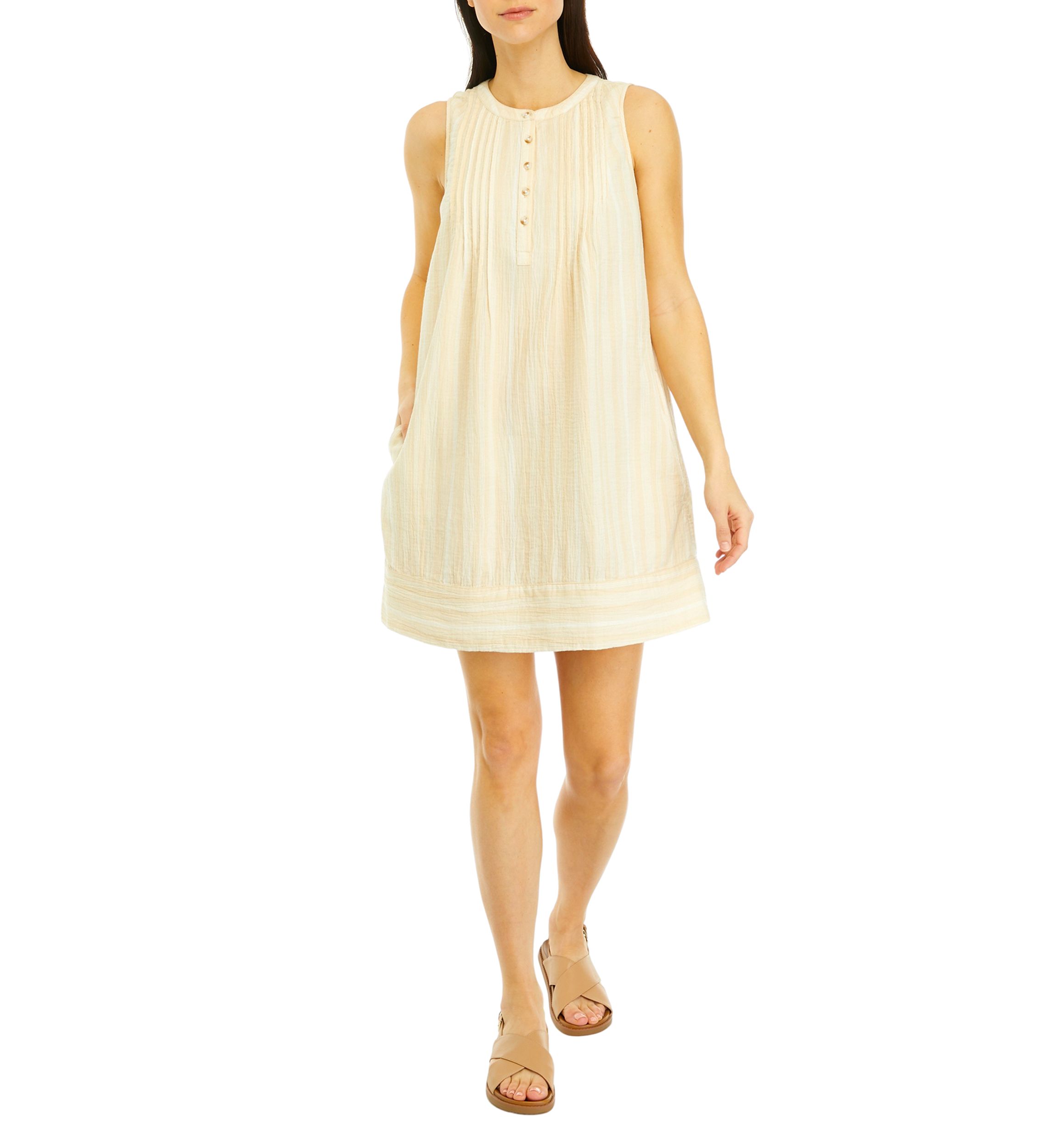 Womens Sleeveless Pintuck Yarn Dyed Dress
