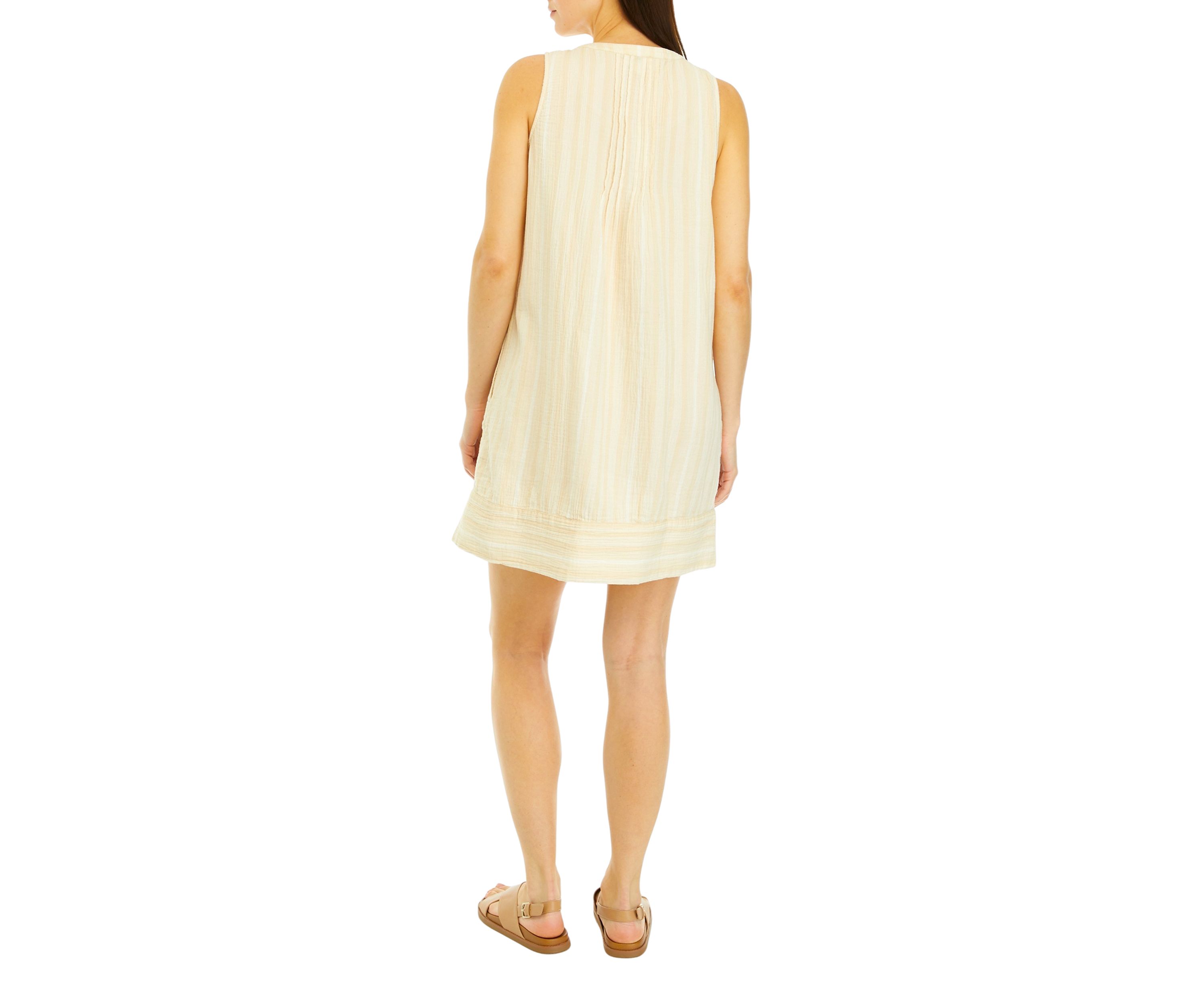 Womens Sleeveless Pintuck Yarn Dyed Dress