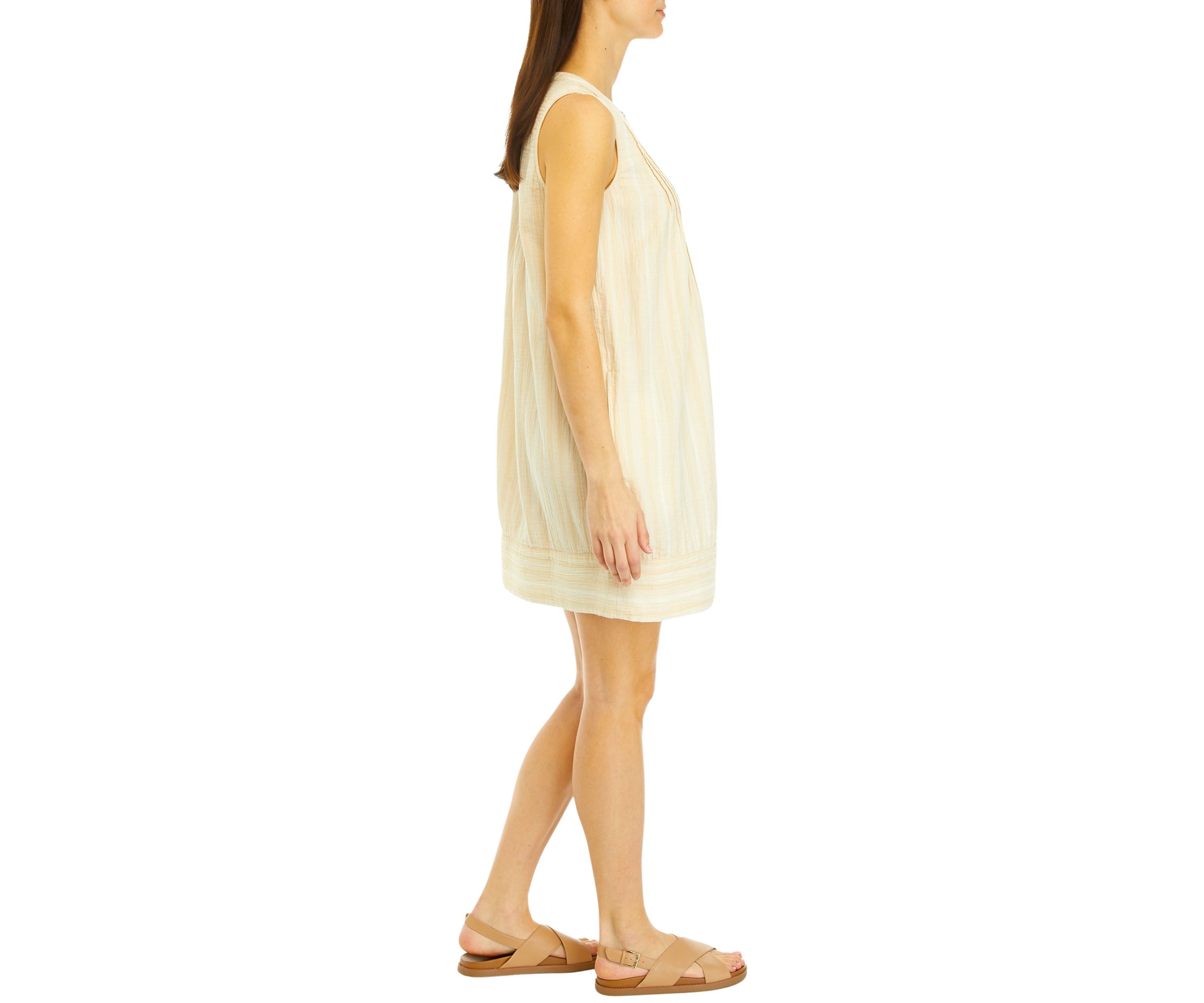 Womens Sleeveless Pintuck Yarn Dyed Dress