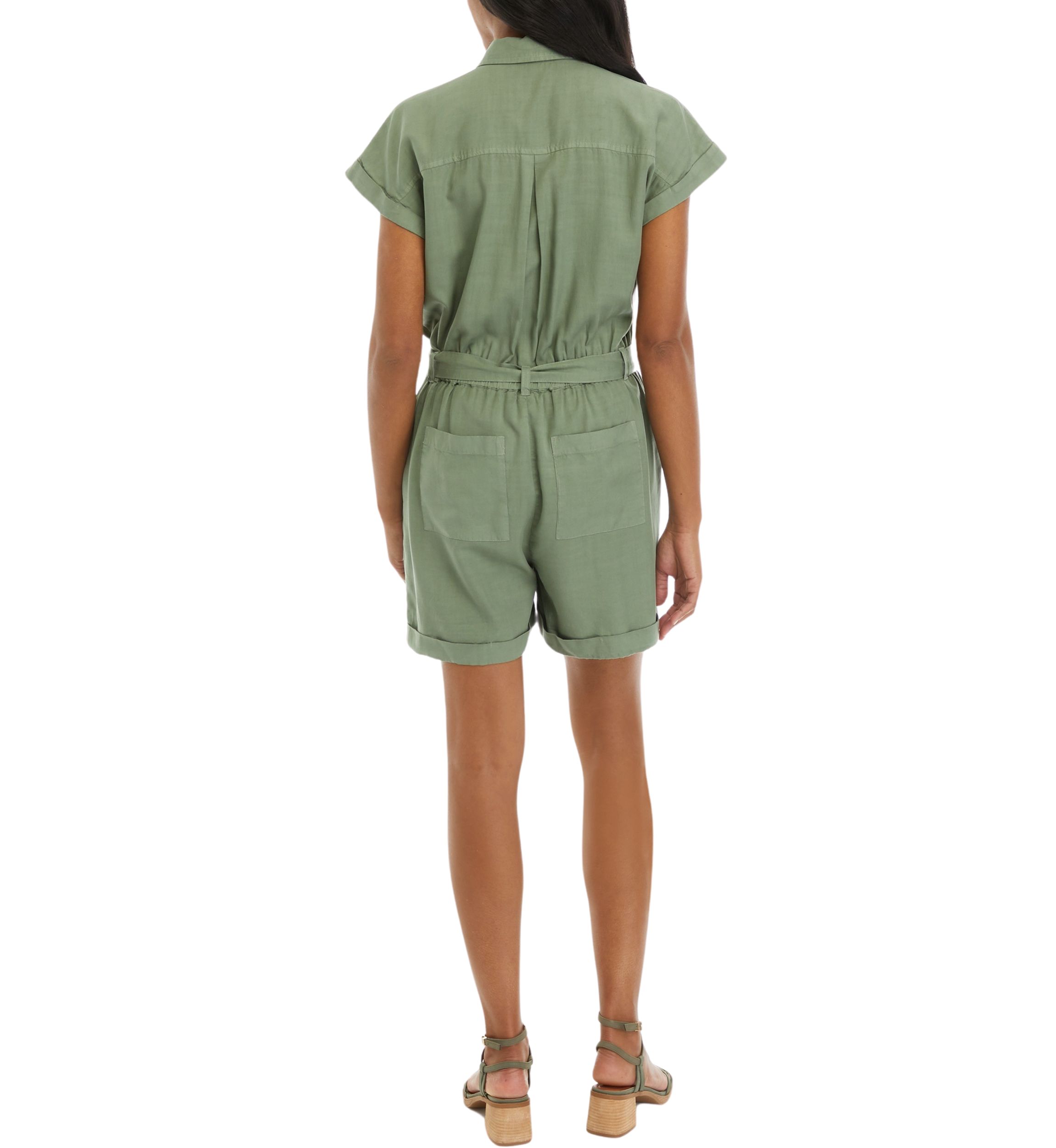 Womens Solid Tie Waist Romper