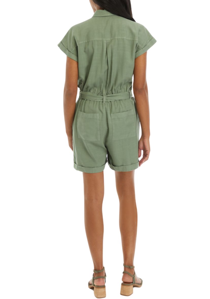 Womens Solid Tie Waist Romper