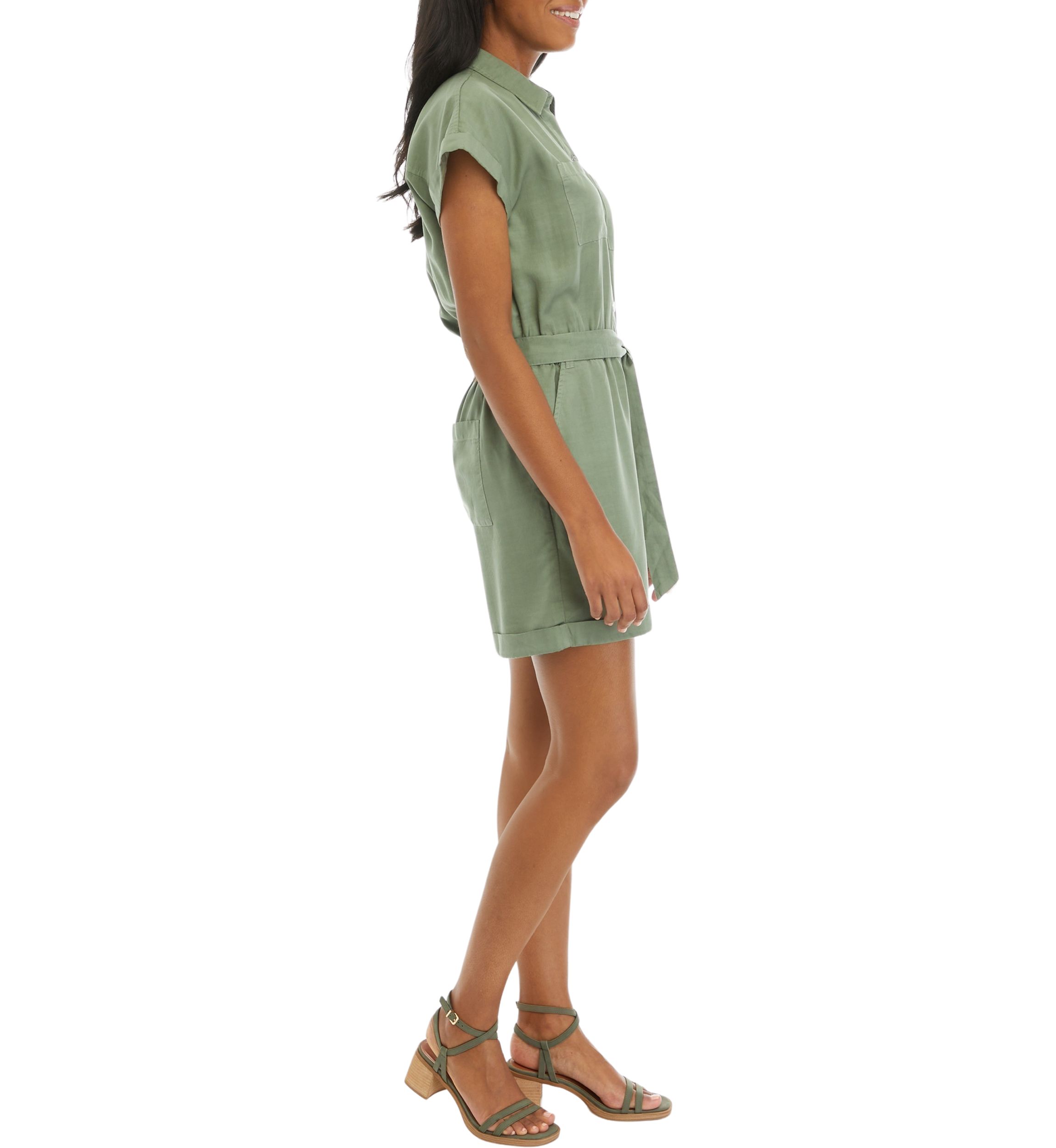 Womens Solid Tie Waist Romper