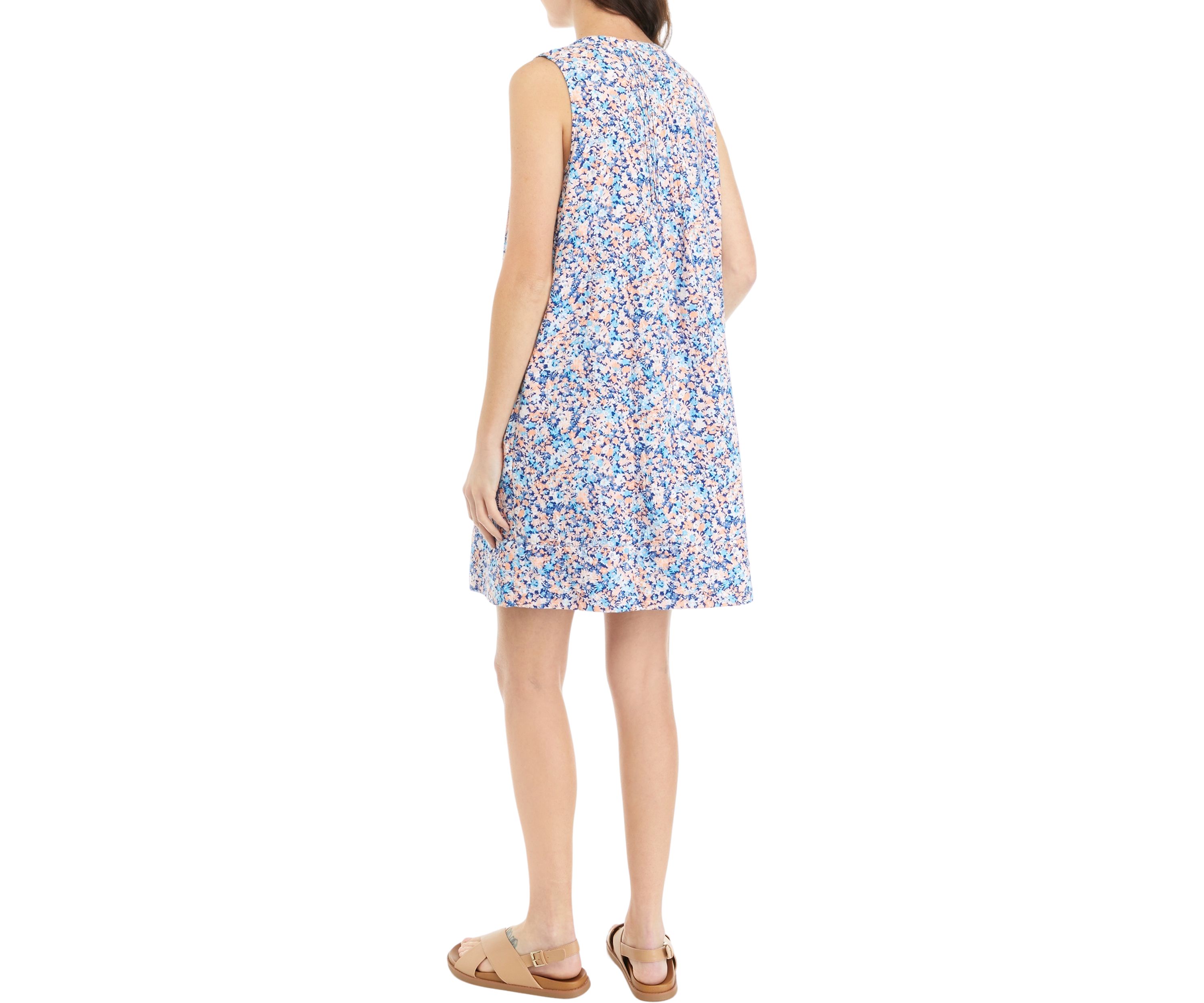 Womens Sleeveless Pintuck Printed Dress