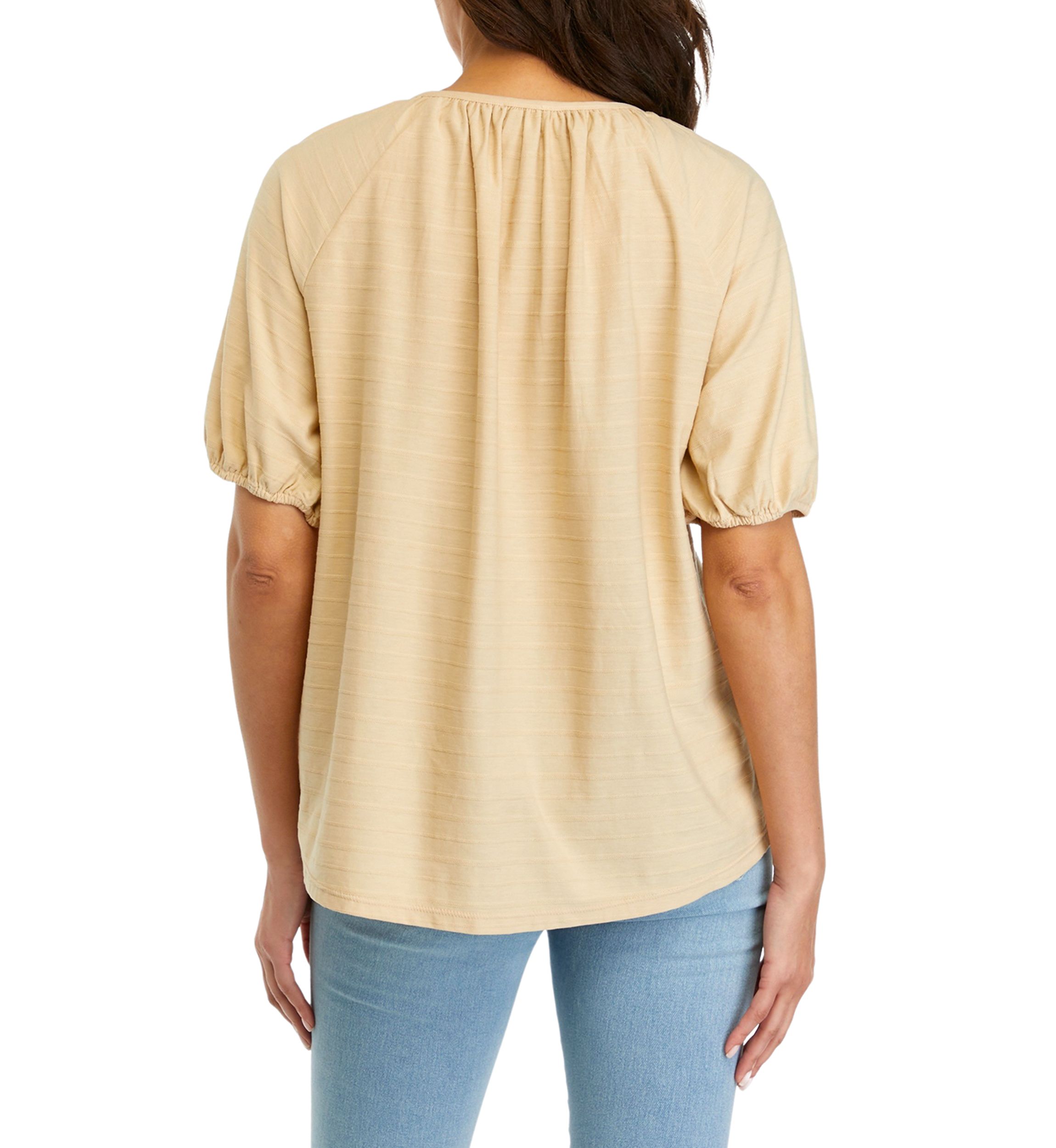 Womens Puff Sleeve Button Front Top 
