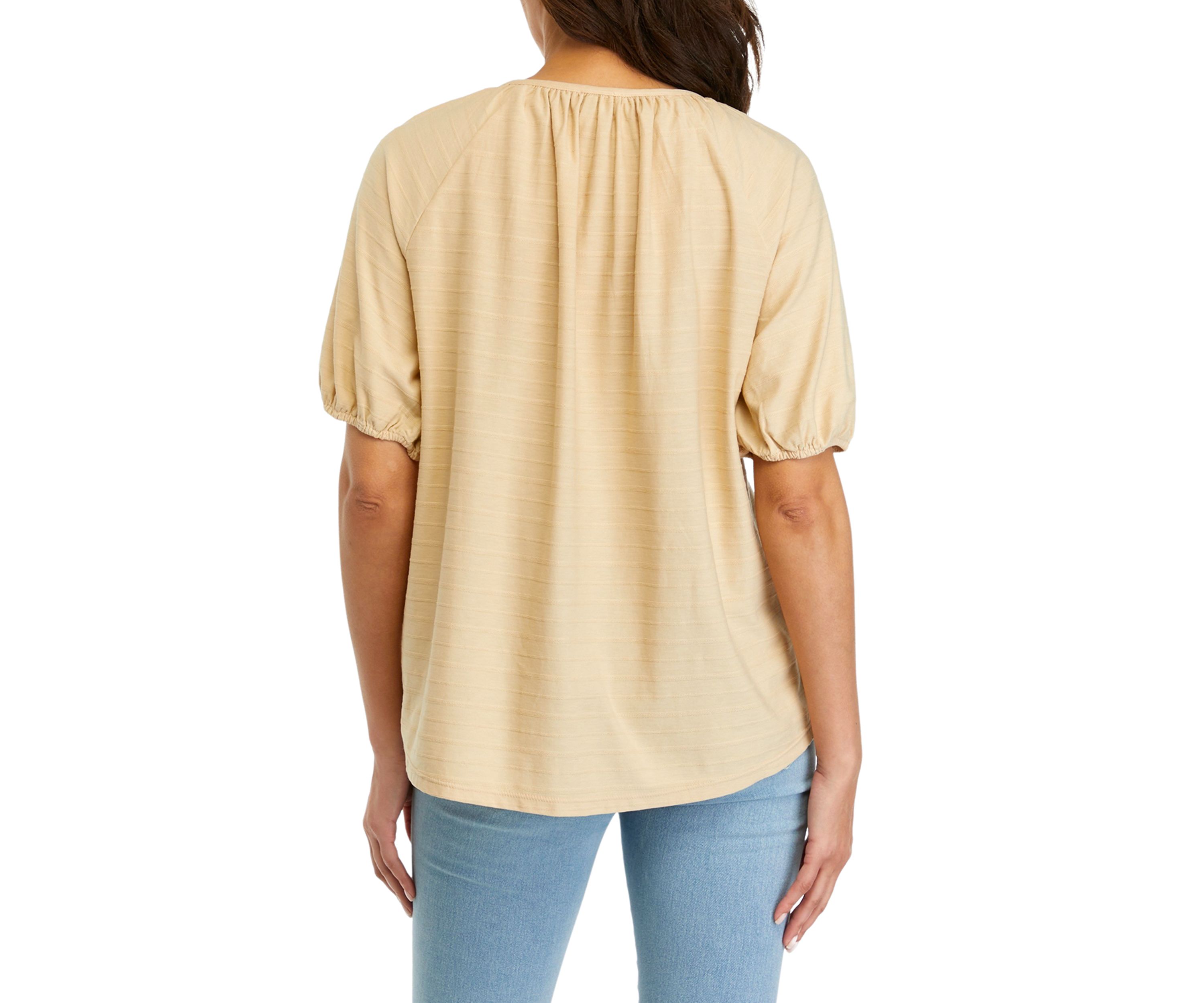 Womens Puff Sleeve Button Front Top 