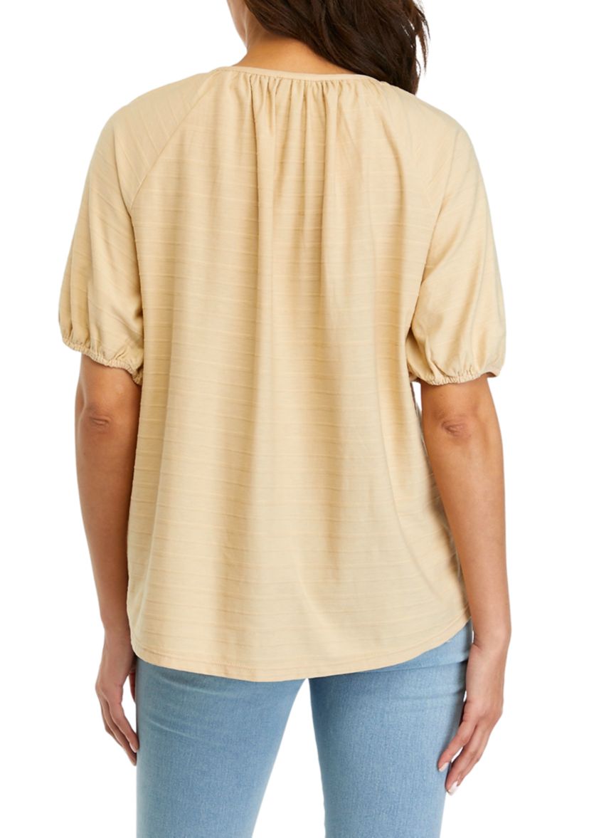 Womens Puff Sleeve Button Front Top 