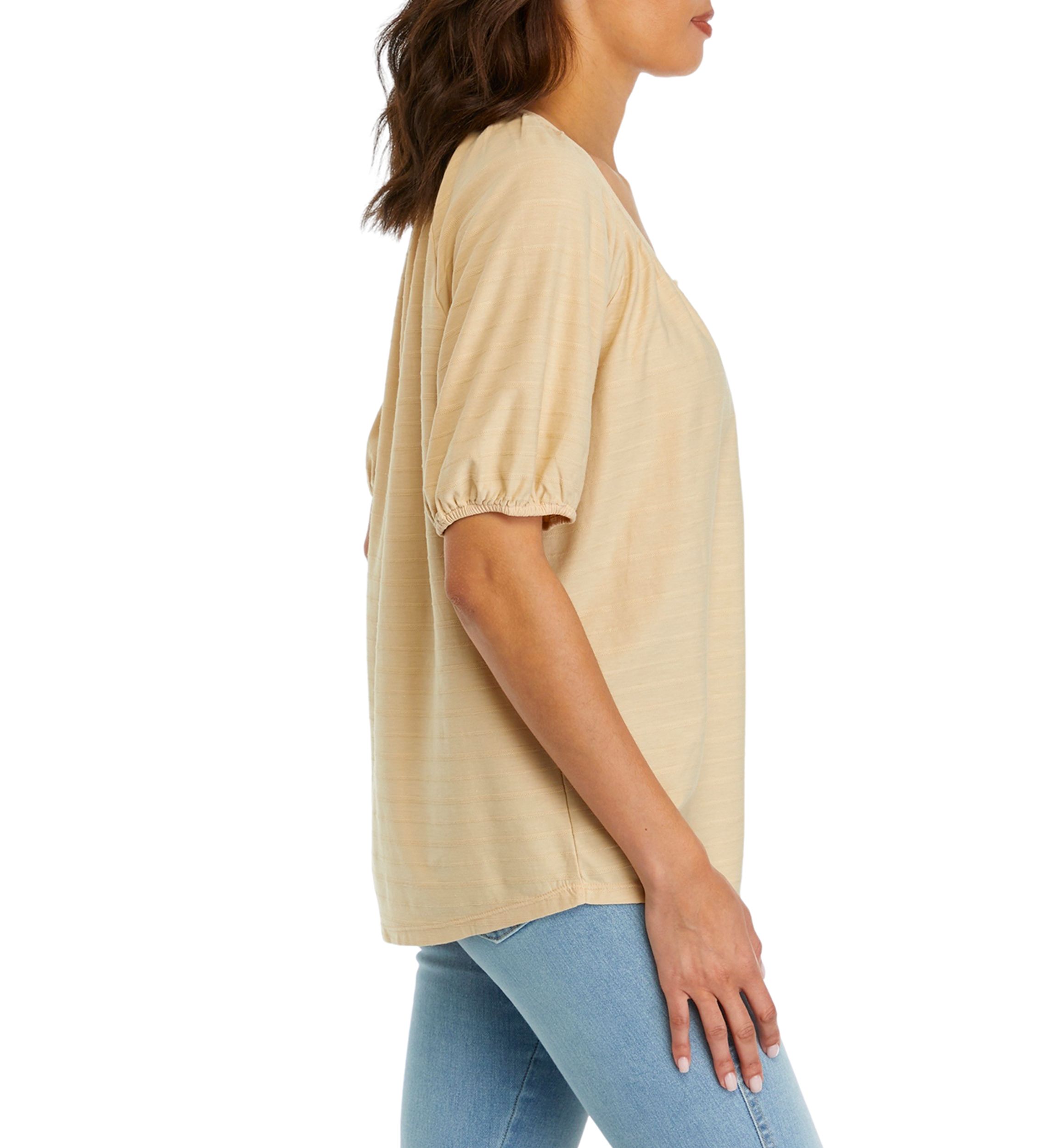Womens Puff Sleeve Button Front Top 