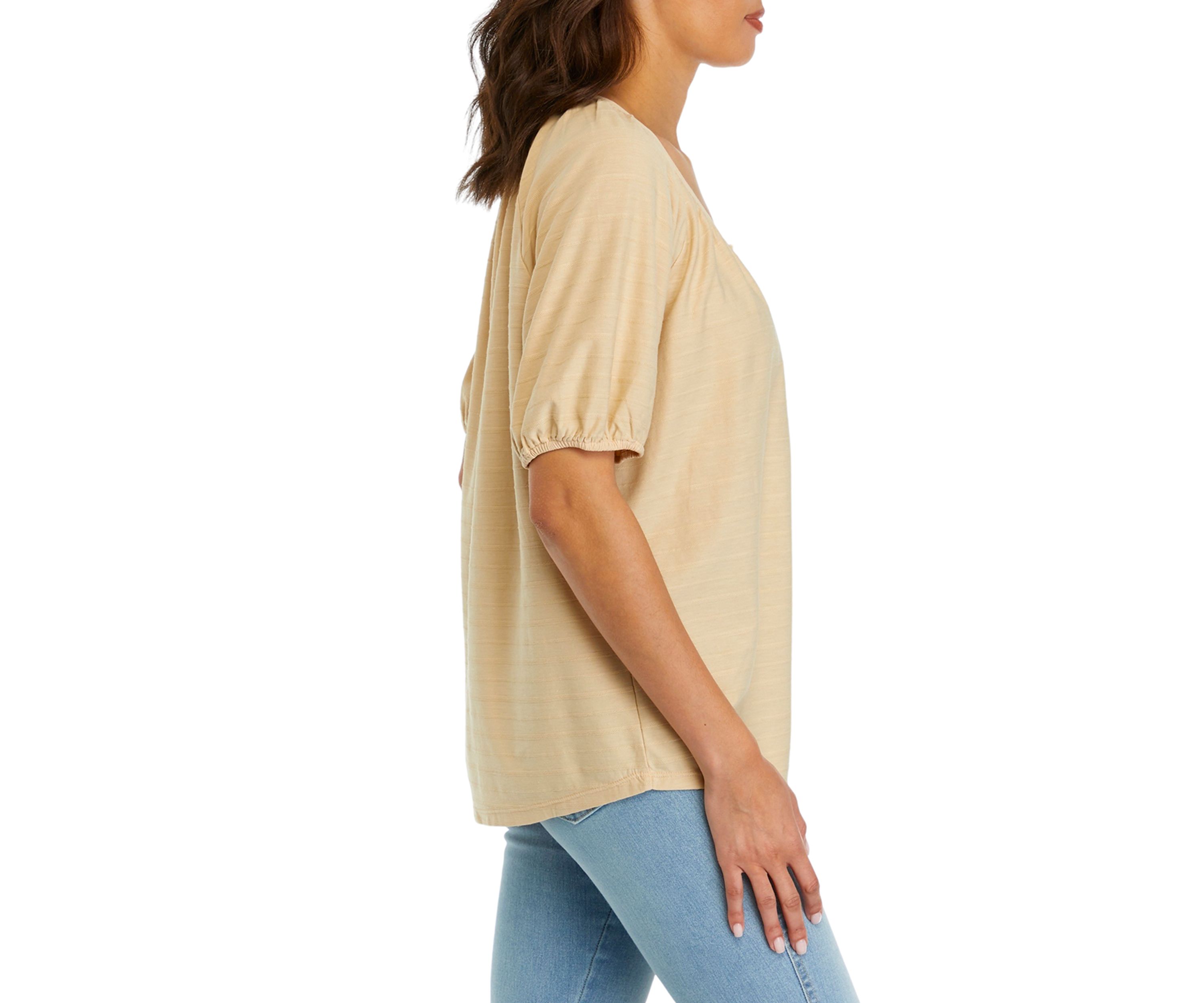 Womens Puff Sleeve Button Front Top 