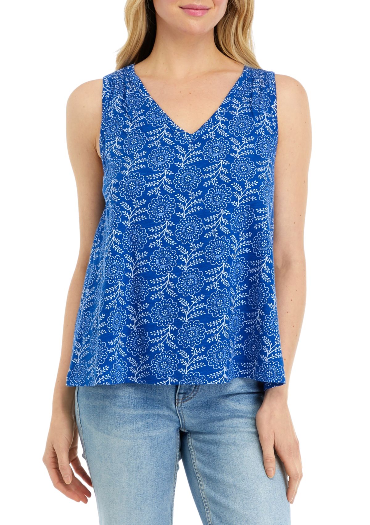 Womens Smocked Shoulder Printed Top
