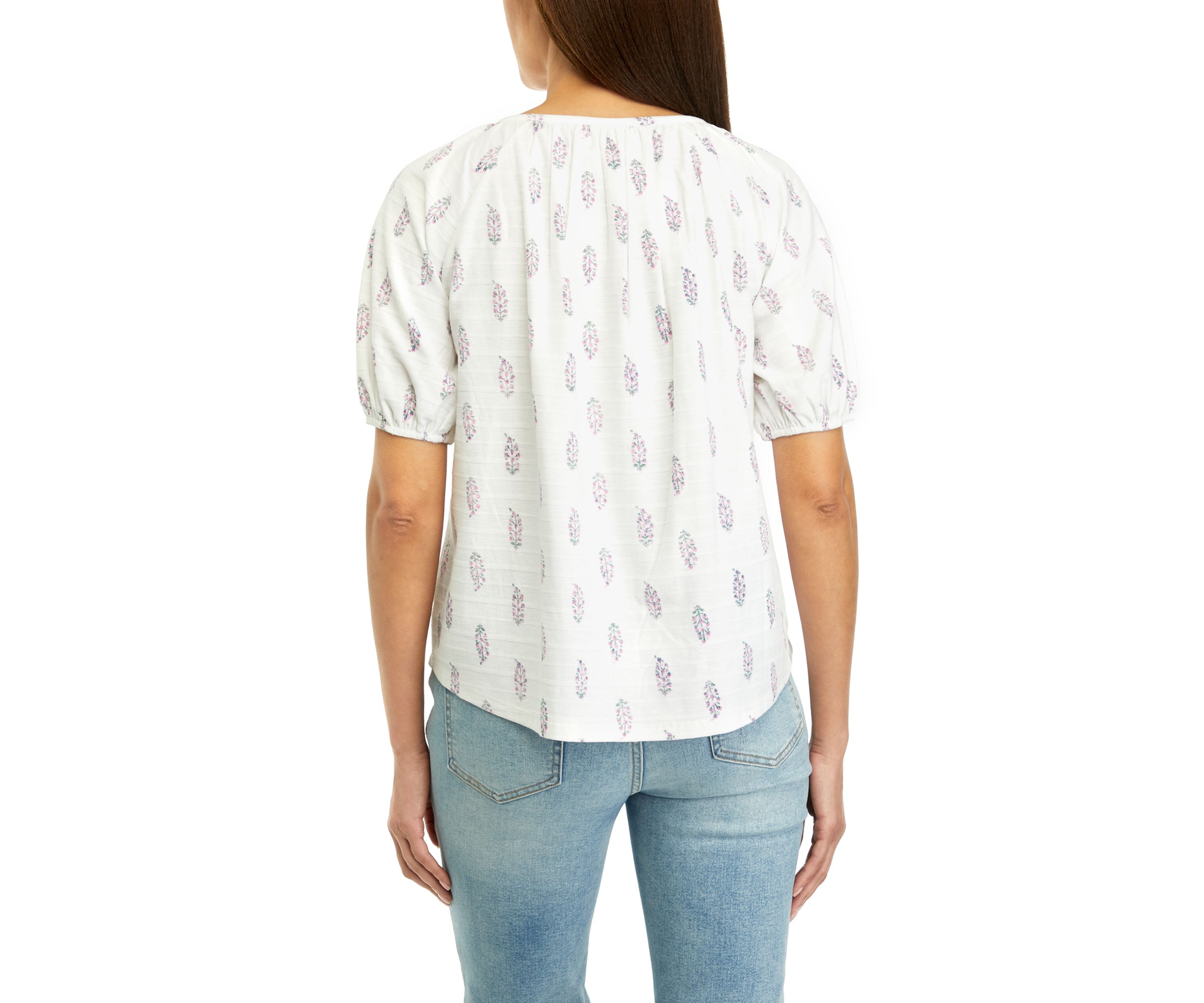 Womens Short Puff Sleeve Button Down Shirt