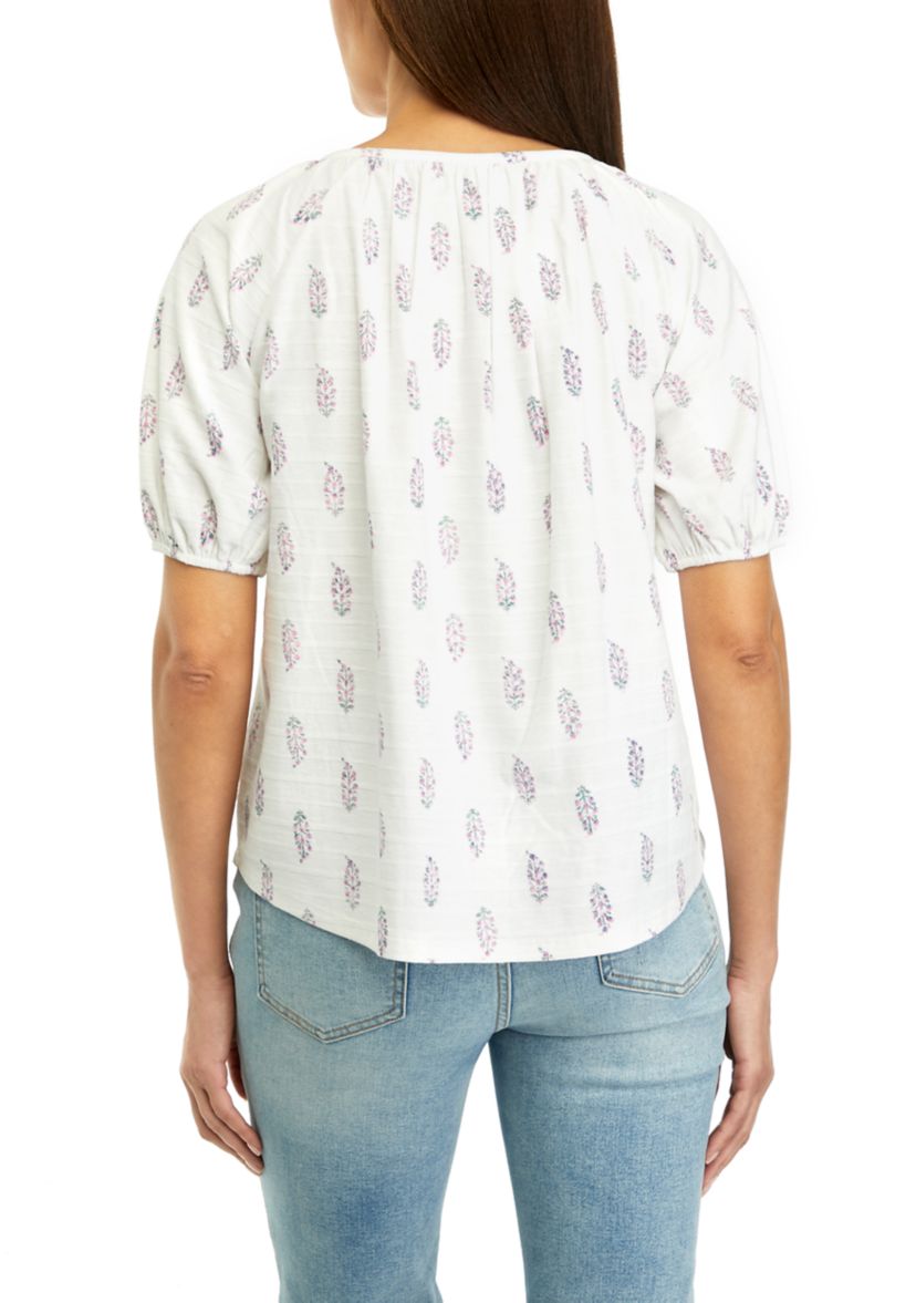 Womens Short Puff Sleeve Button Down Shirt