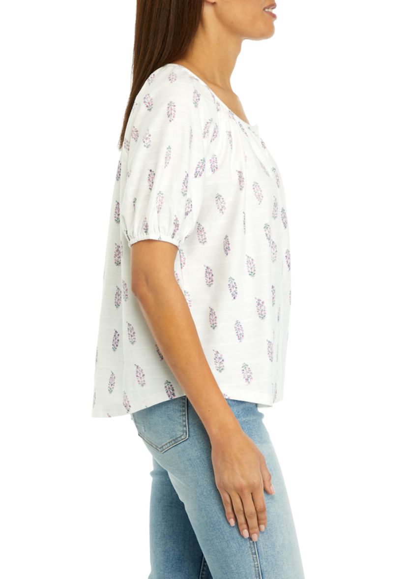 Womens Short Puff Sleeve Button Down Shirt