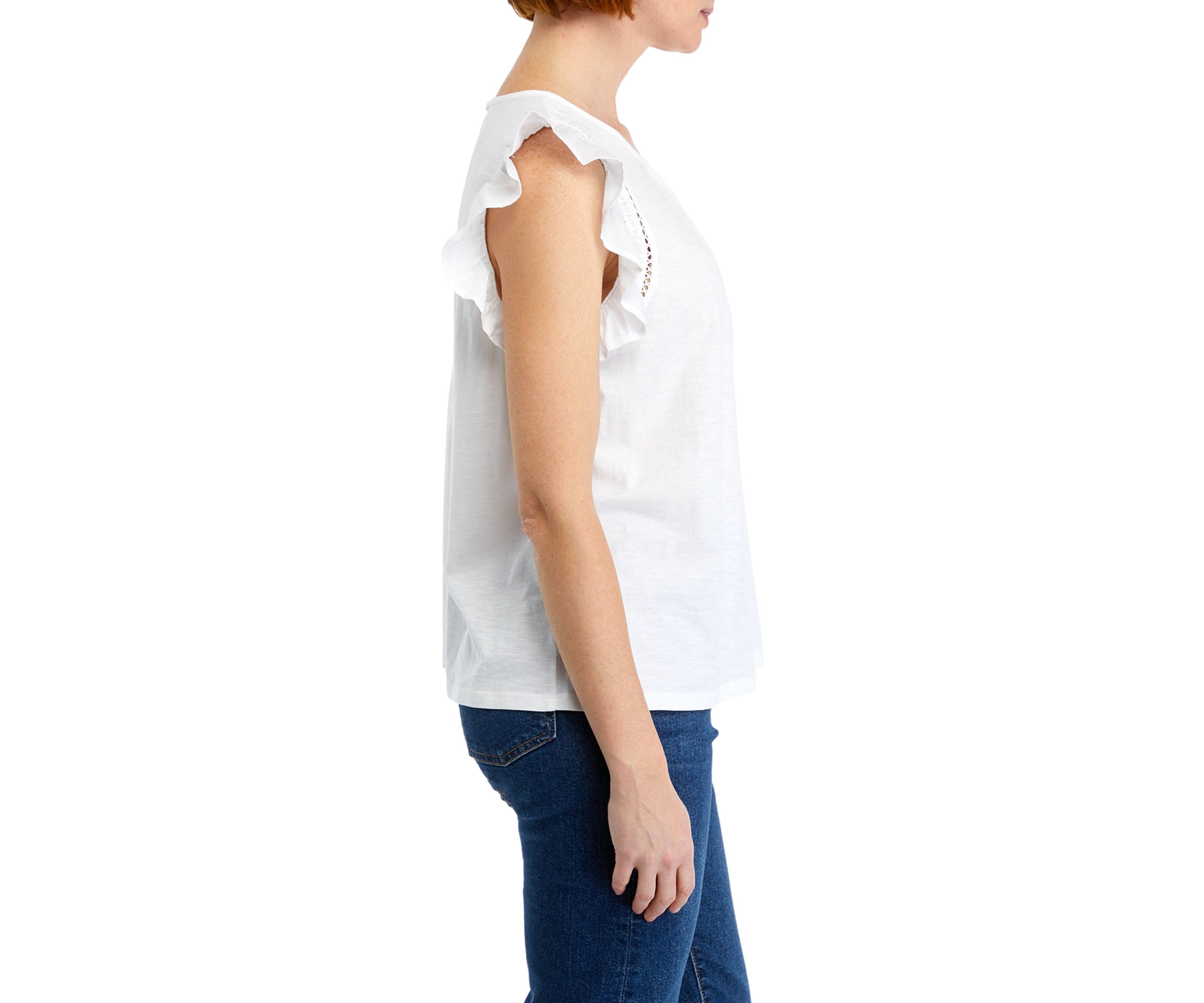 Womens Knit Woven Flutter Sleeve Top