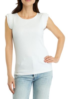 Wonderly Women's Flutter Sleeve Ribbed Tank Top, White, X-Large -  0480027361573