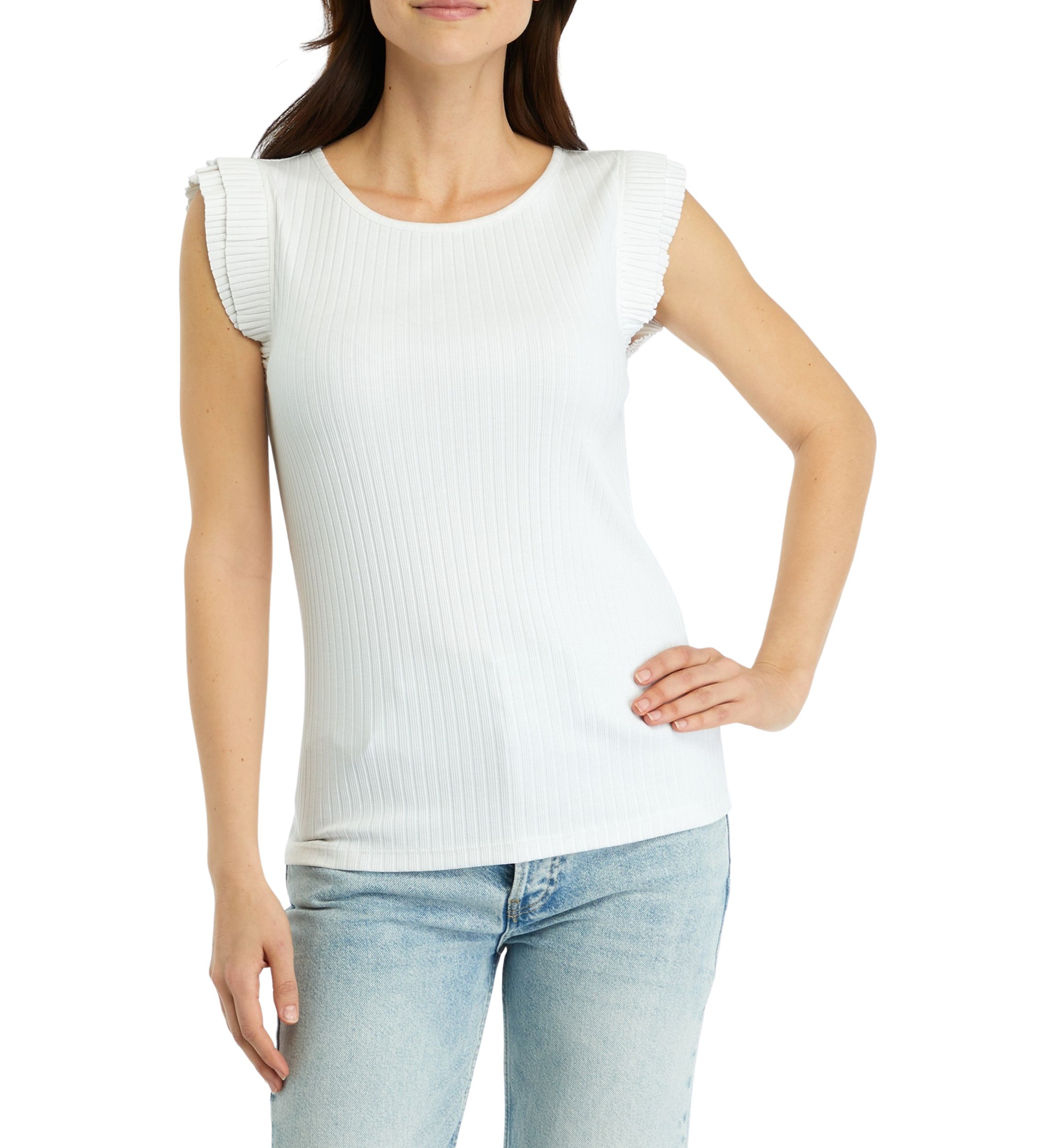 Womens Flutter Sleeve Ribbed Tank Top
