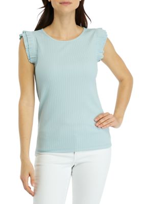 Wonderly Women's Flutter Sleeve Ribbed Tank Top, Blue, X-Large -  0480027361863