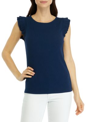 Wonderly Women's Flutter Sleeve Ribbed Tank Top, Blue, X-Large -  0480027362280