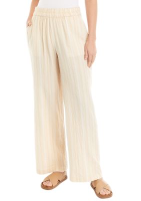 Wonderly Women's Mid Rise Pull On Wide Leg Yarn Dyed Pants, Tan, Small