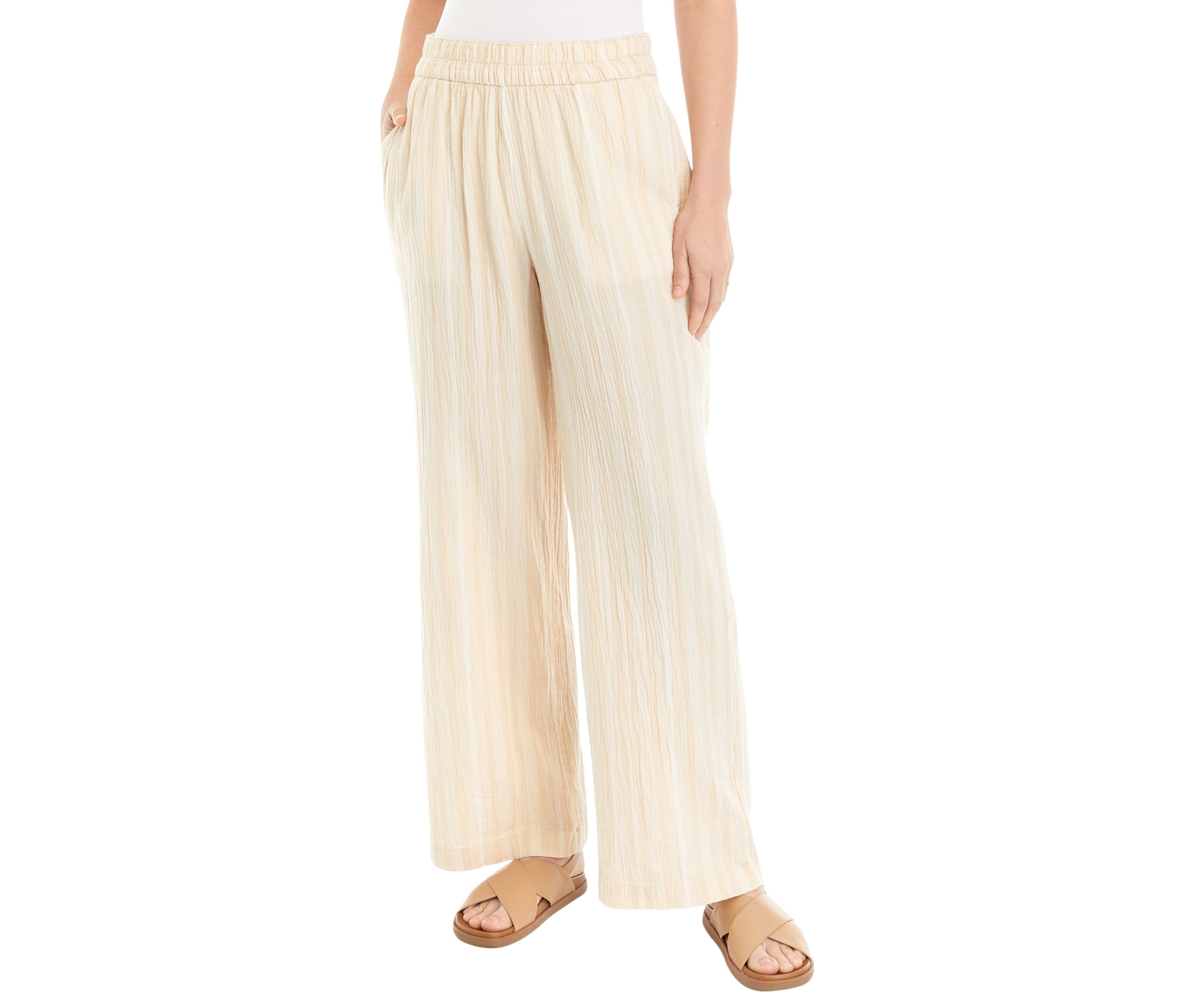 Womens Mid Rise Pull On Wide Leg Yarn Dyed Pants