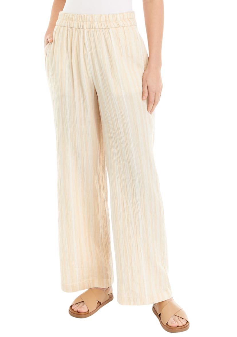 Womens Mid Rise Pull On Wide Leg Yarn Dyed Pants