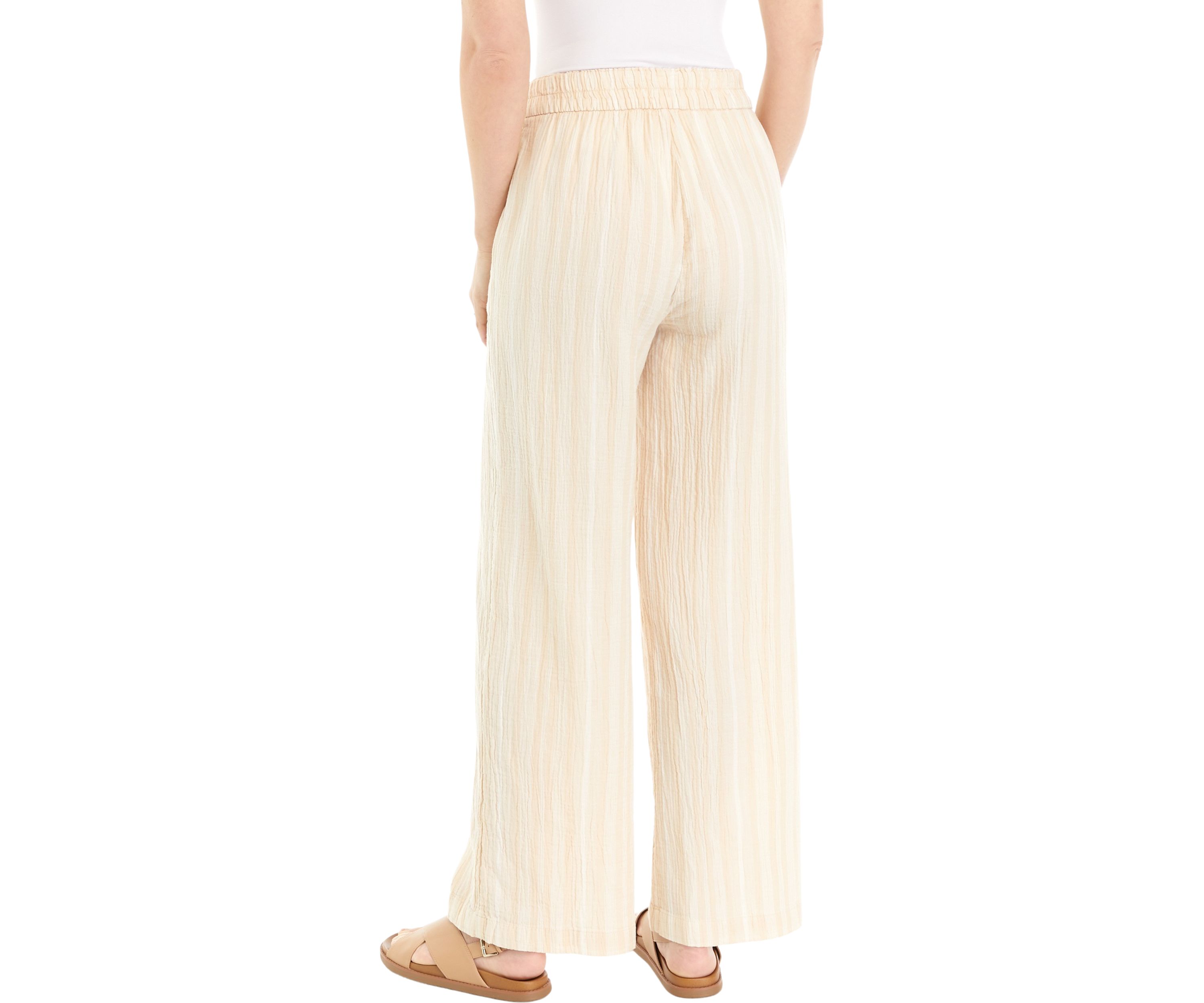 Womens Mid Rise Pull On Wide Leg Yarn Dyed Pants