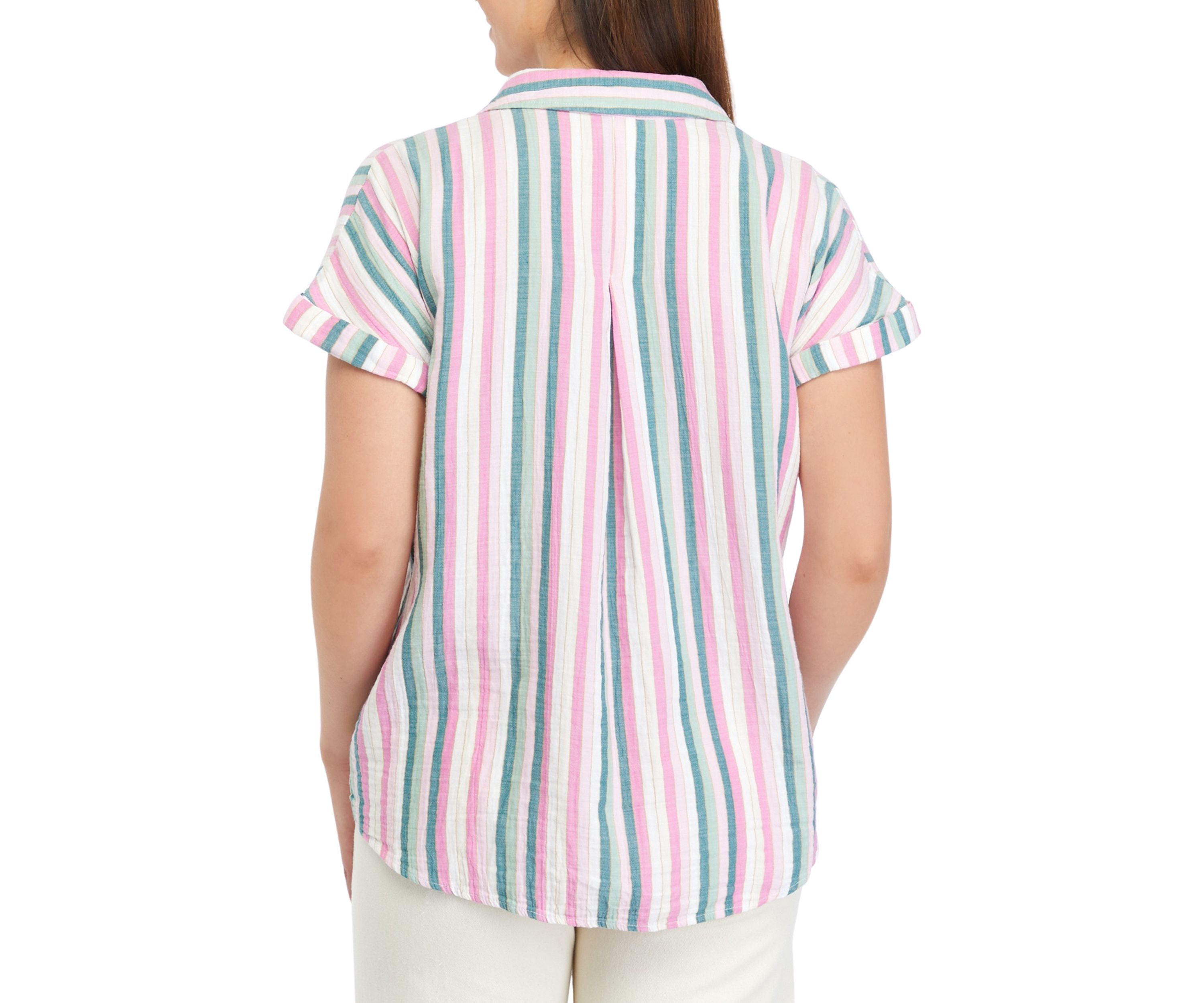 Womens Short Sleeve Stripe Camp Top
