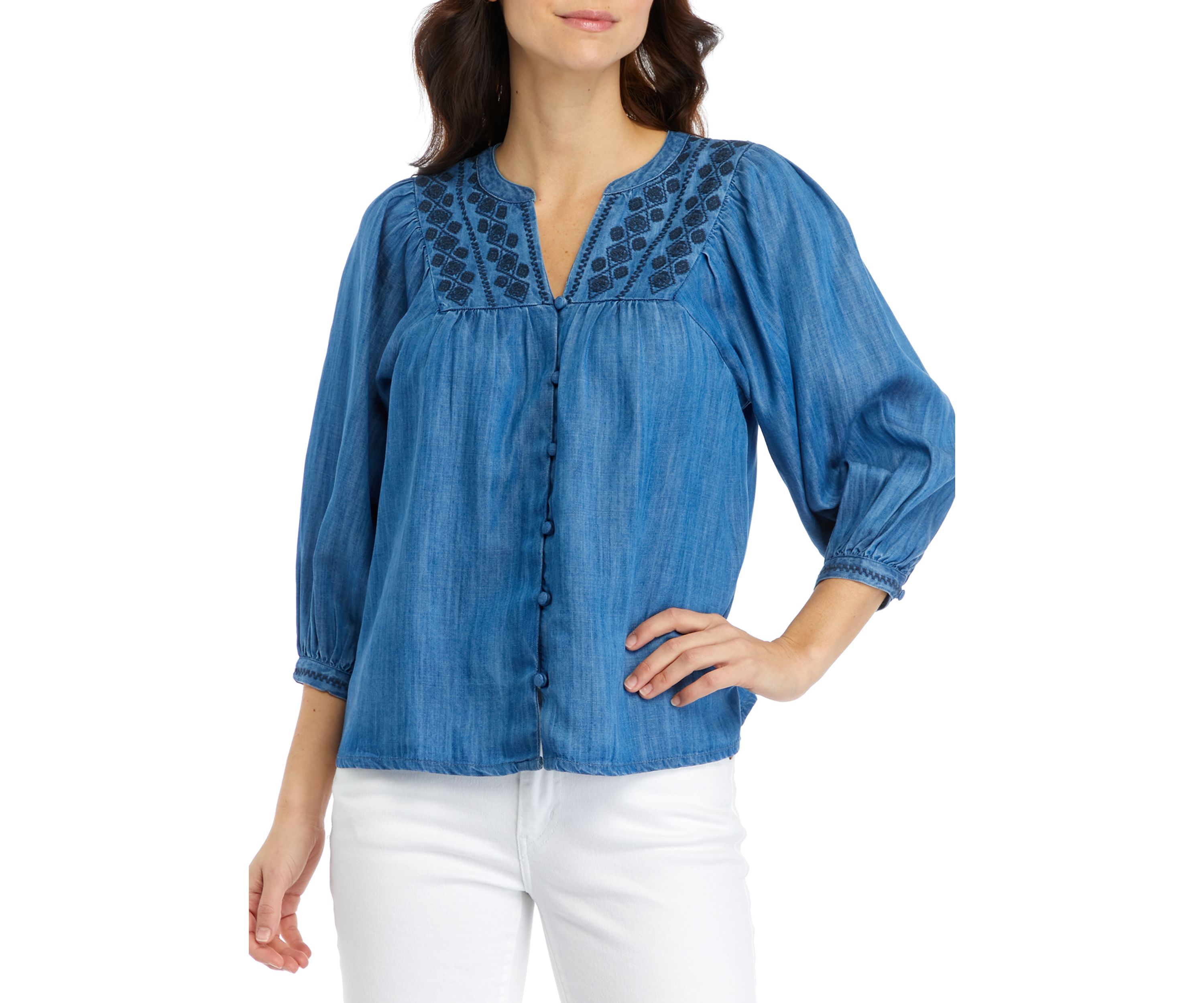 Womens Embroidered Button Down Top
