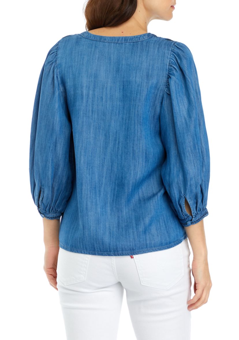 Womens Embroidered Button Down Top