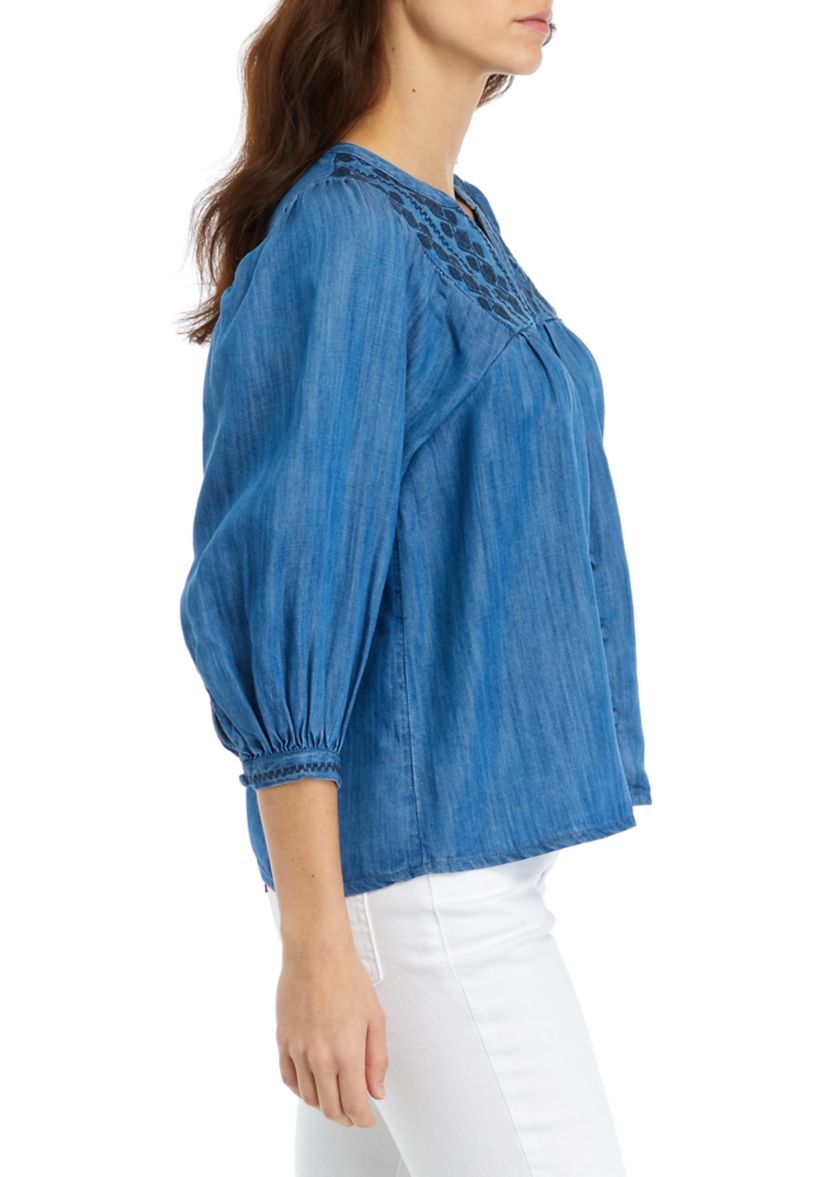 Womens Embroidered Button Down Top