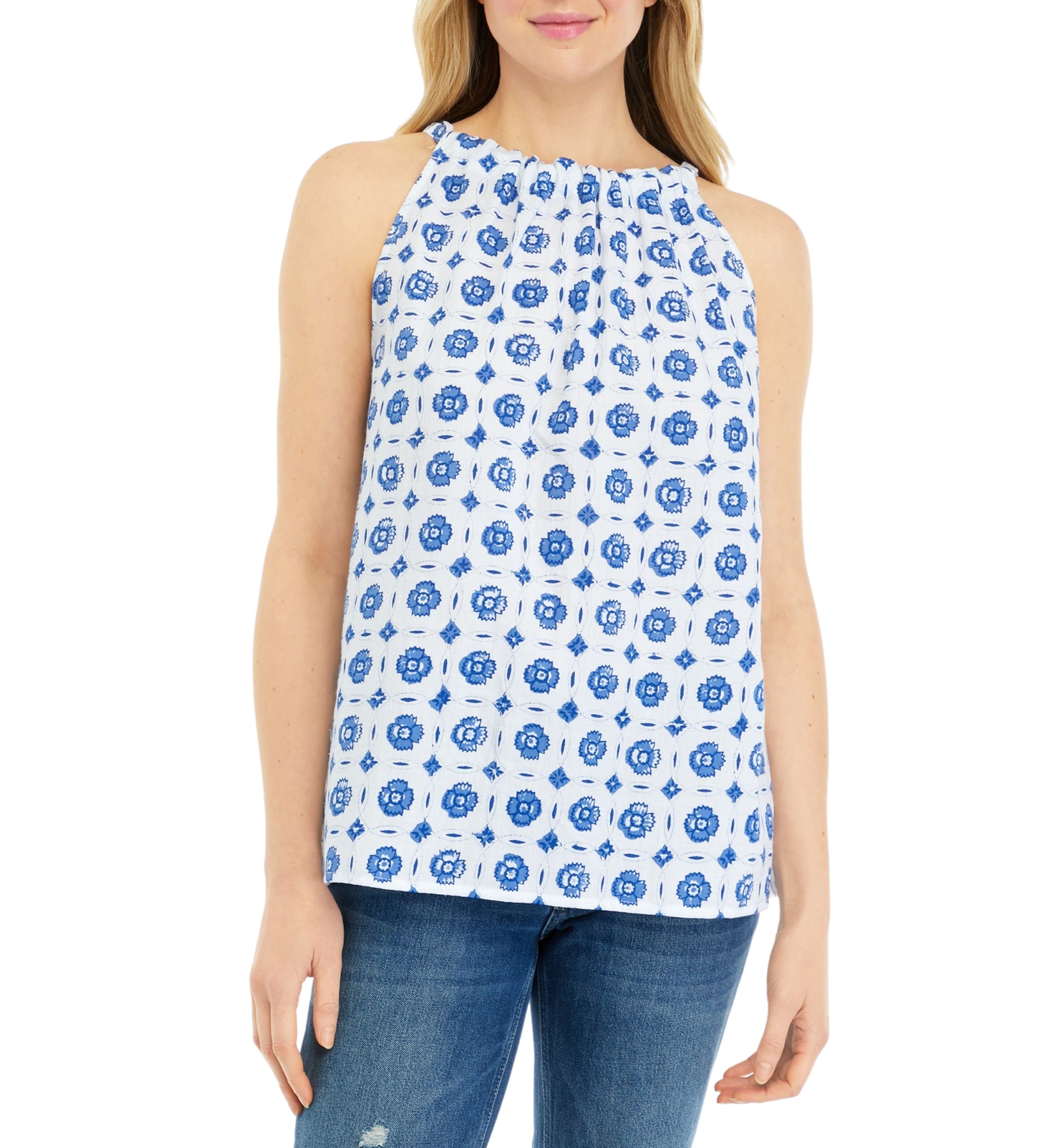 Womens Sleeveless Halter Neck Printed Top