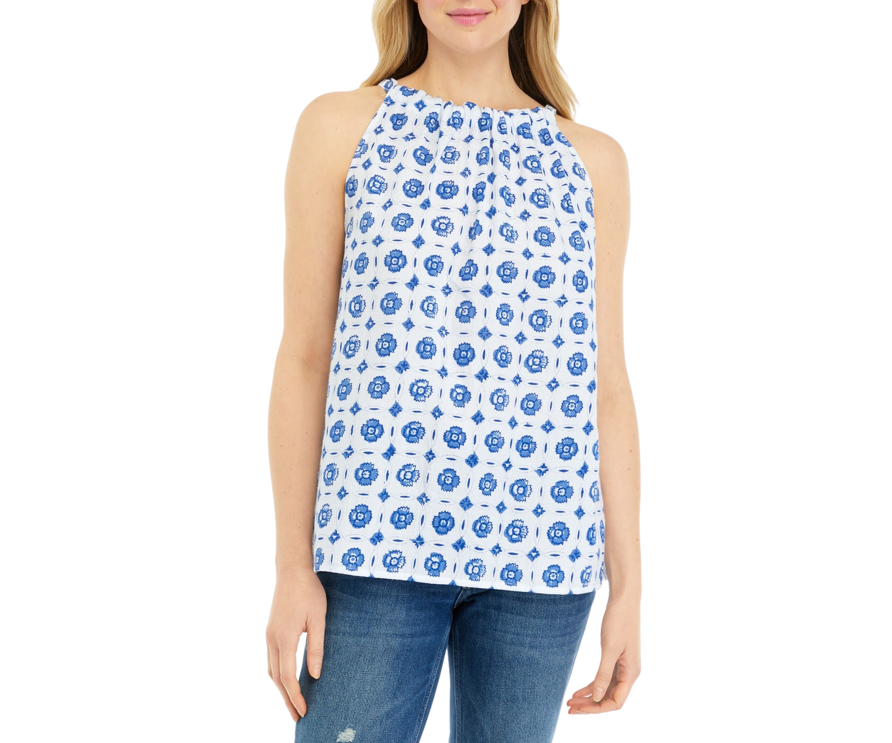 Womens Sleeveless Halter Neck Printed Top