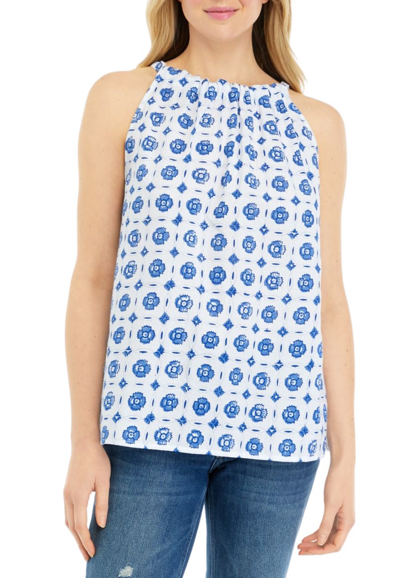 Womens Sleeveless Halter Neck Printed Top