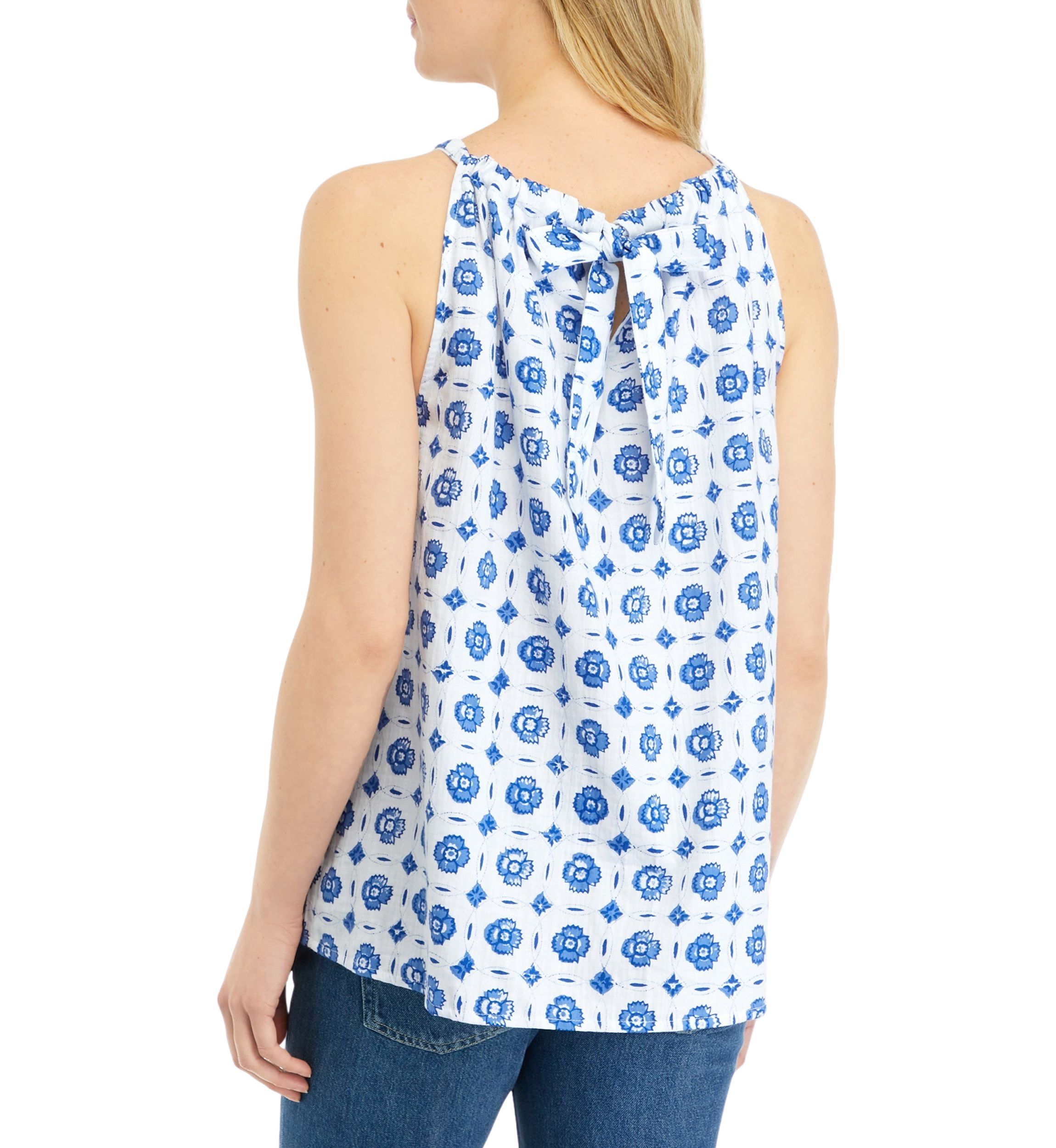 Womens Sleeveless Halter Neck Printed Top