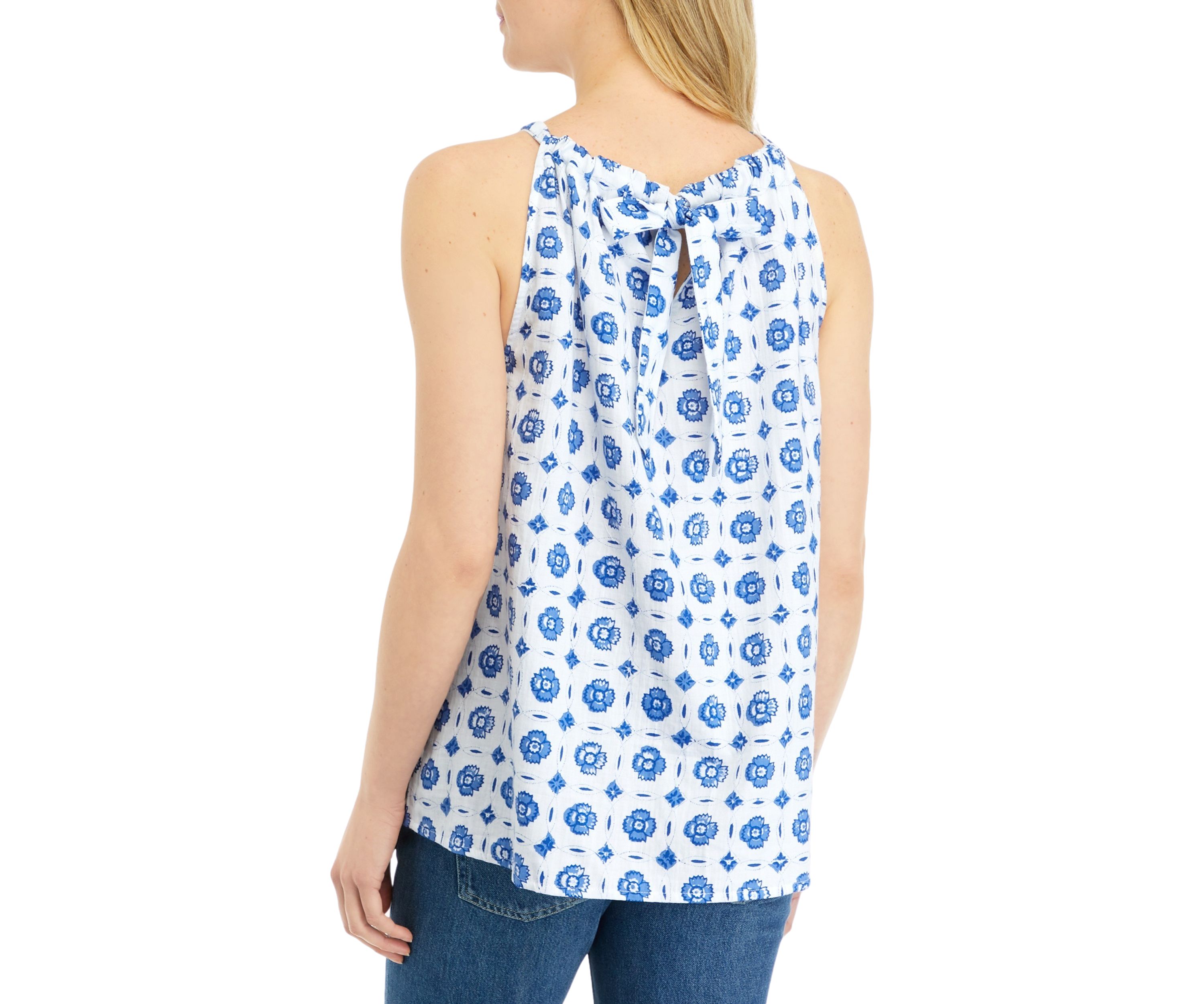 Womens Sleeveless Halter Neck Printed Top
