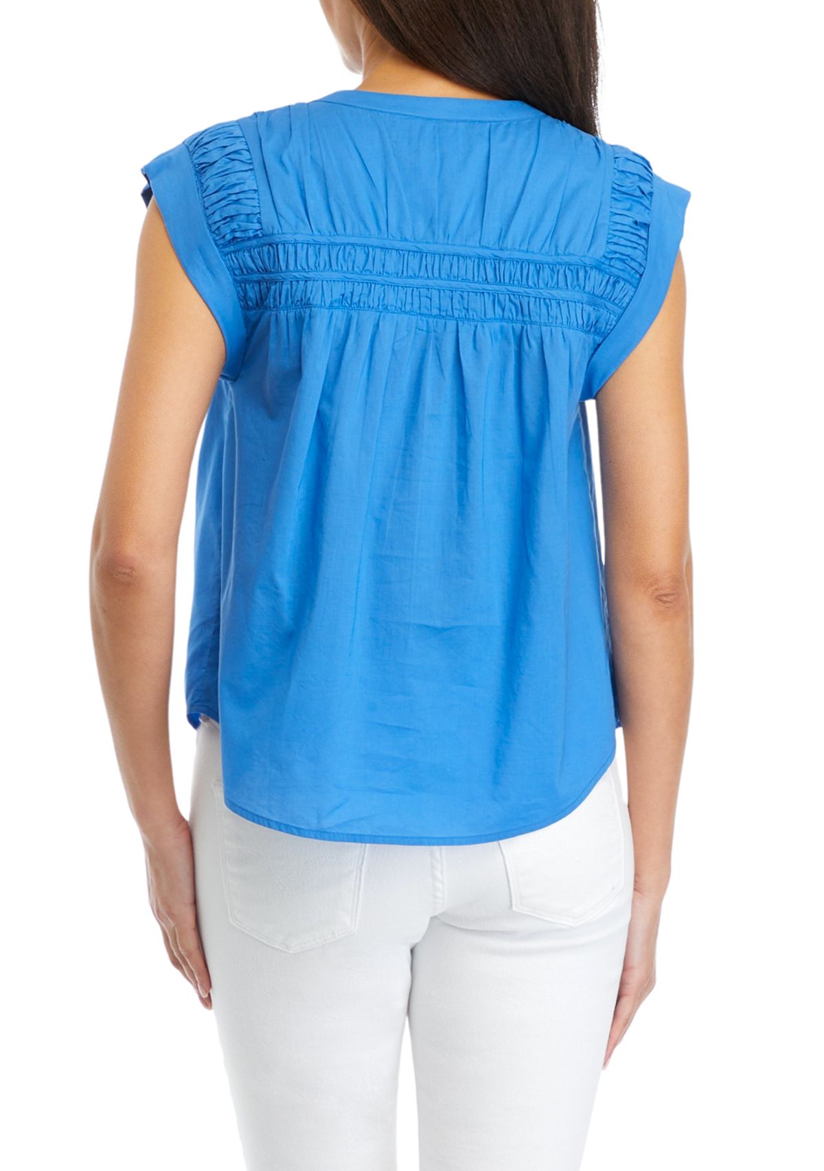 Womens Cap Sleeve Pintuck Yoke Top
