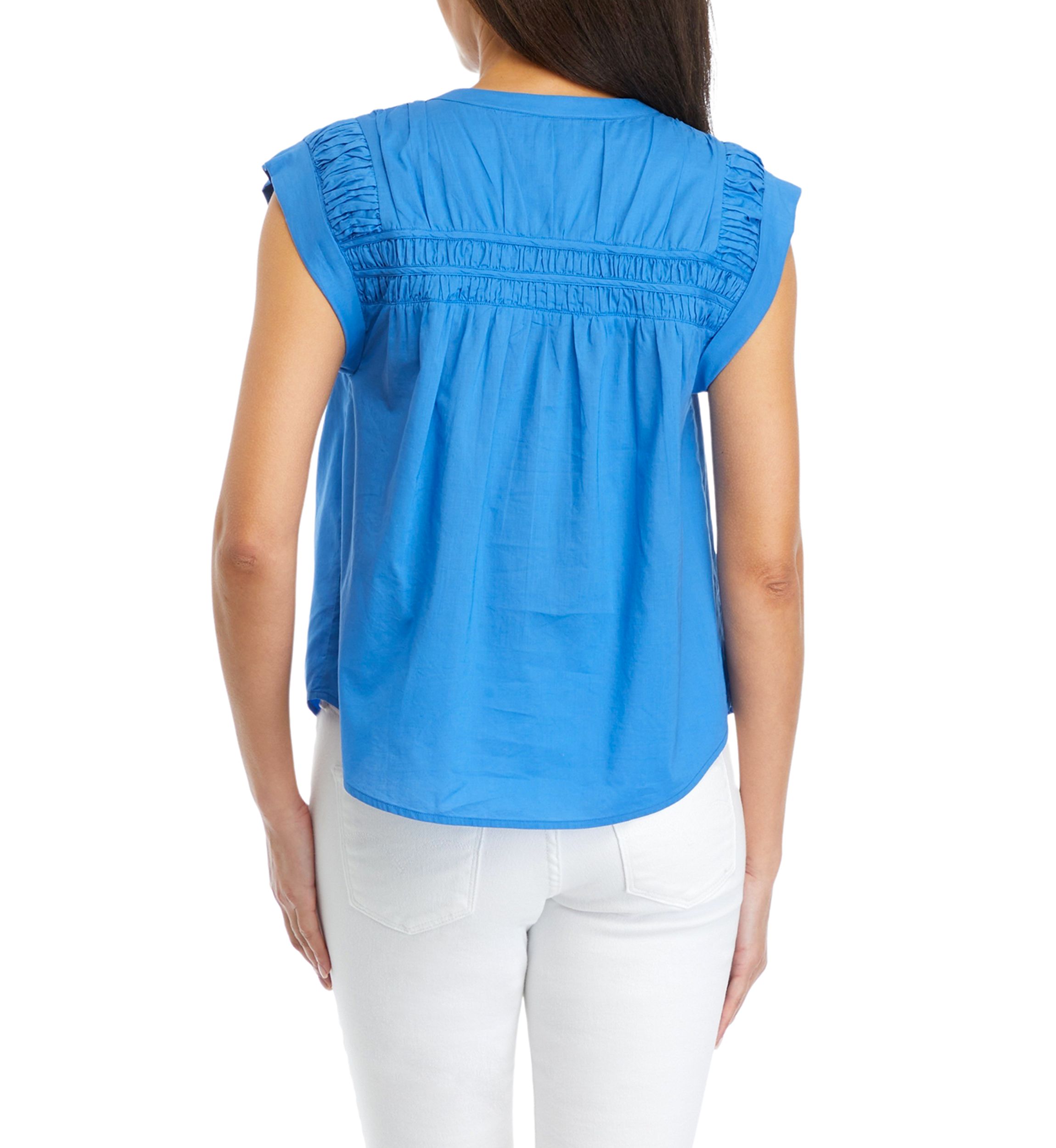 Womens Cap Sleeve Pintuck Yoke Top