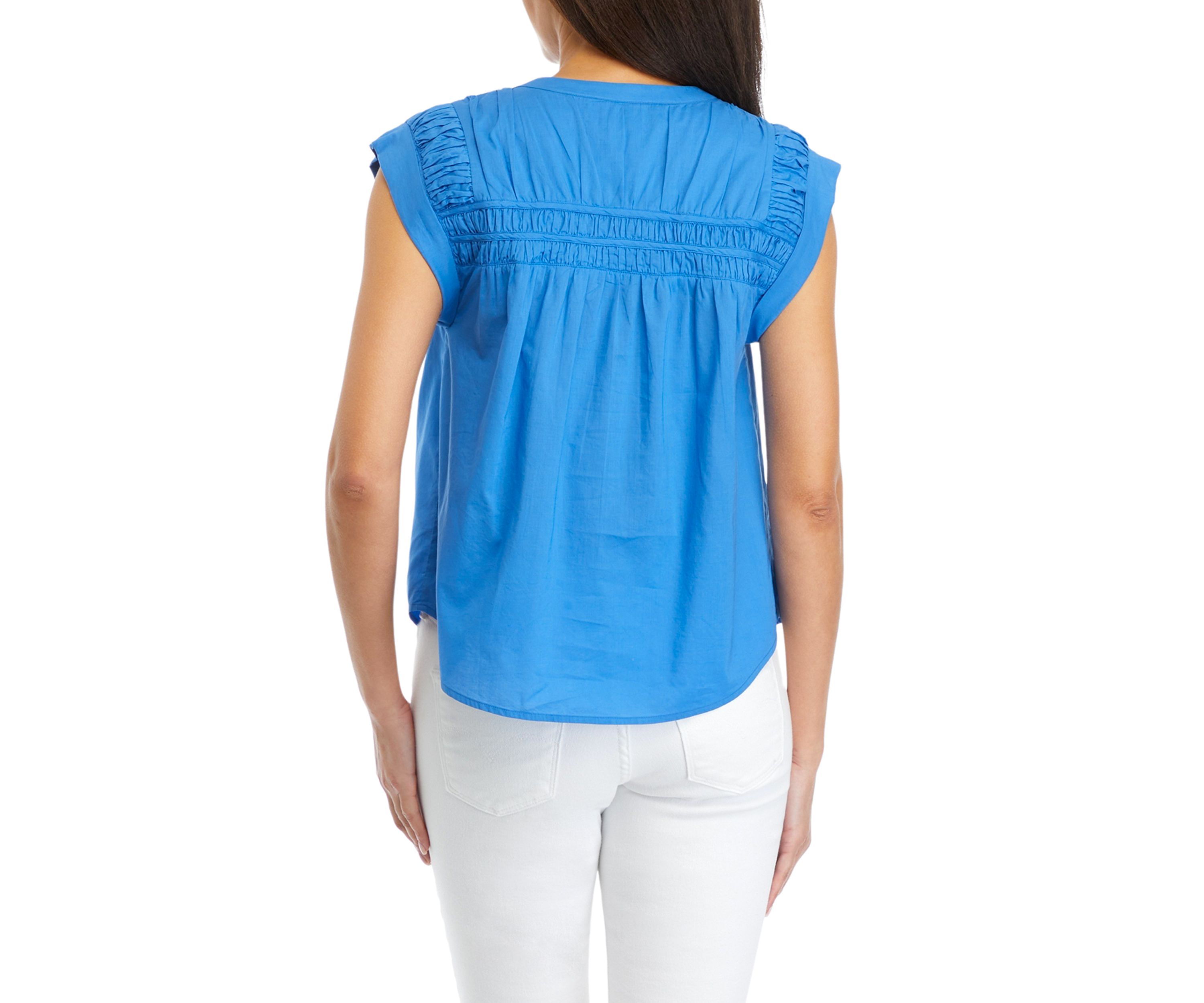Womens Cap Sleeve Pintuck Yoke Top
