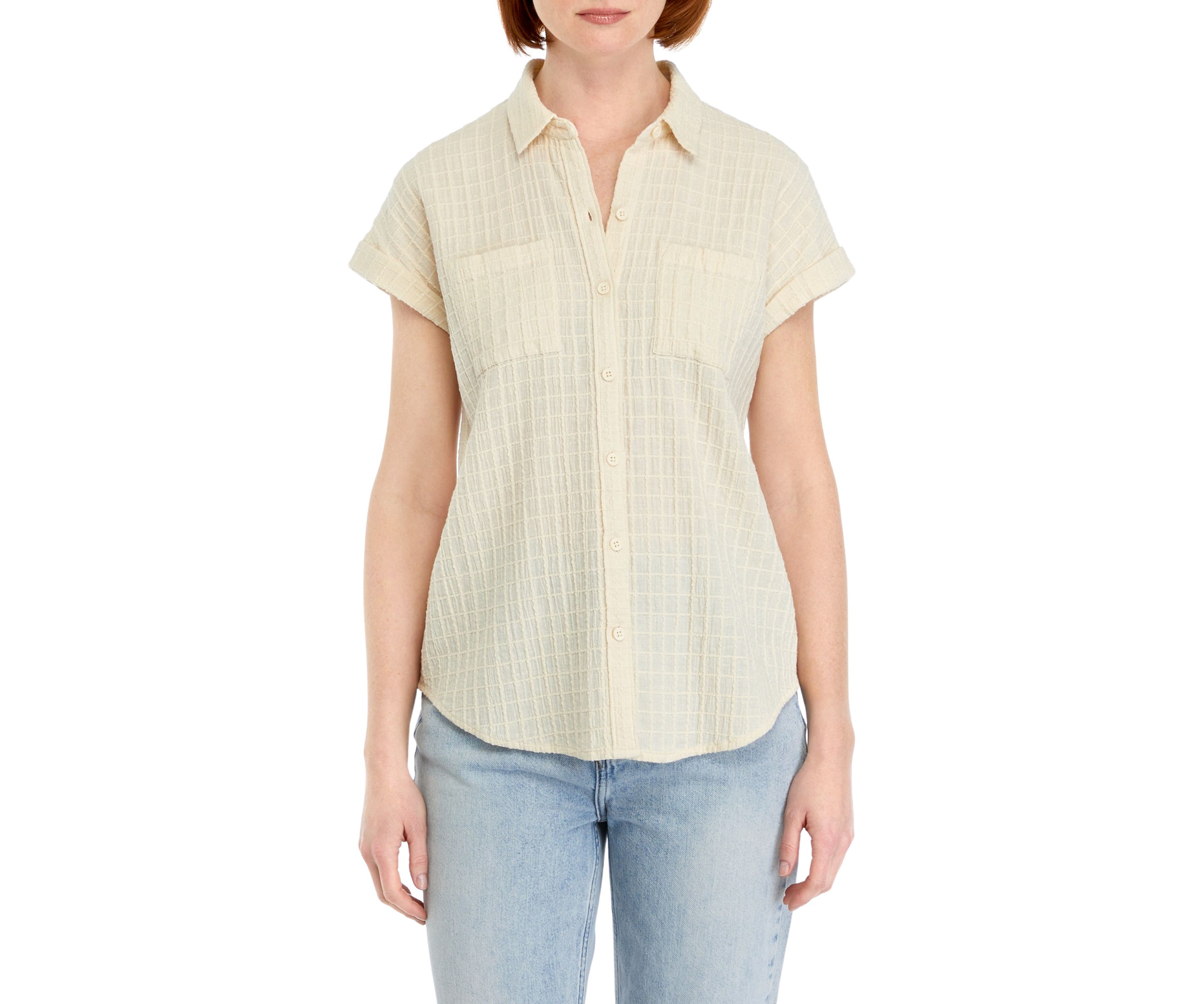 Womens Windowpane Printed Camp Top
