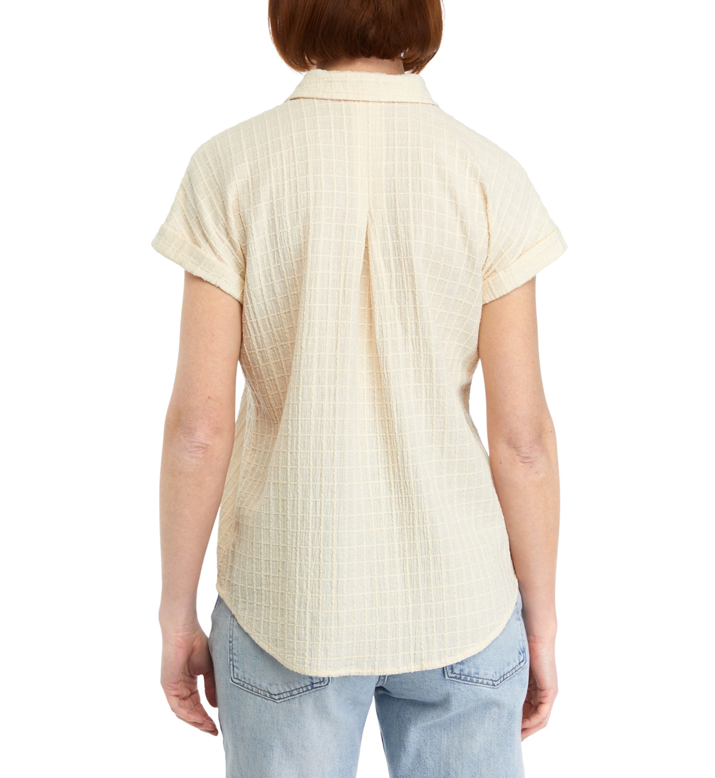 Womens Windowpane Printed Camp Top
