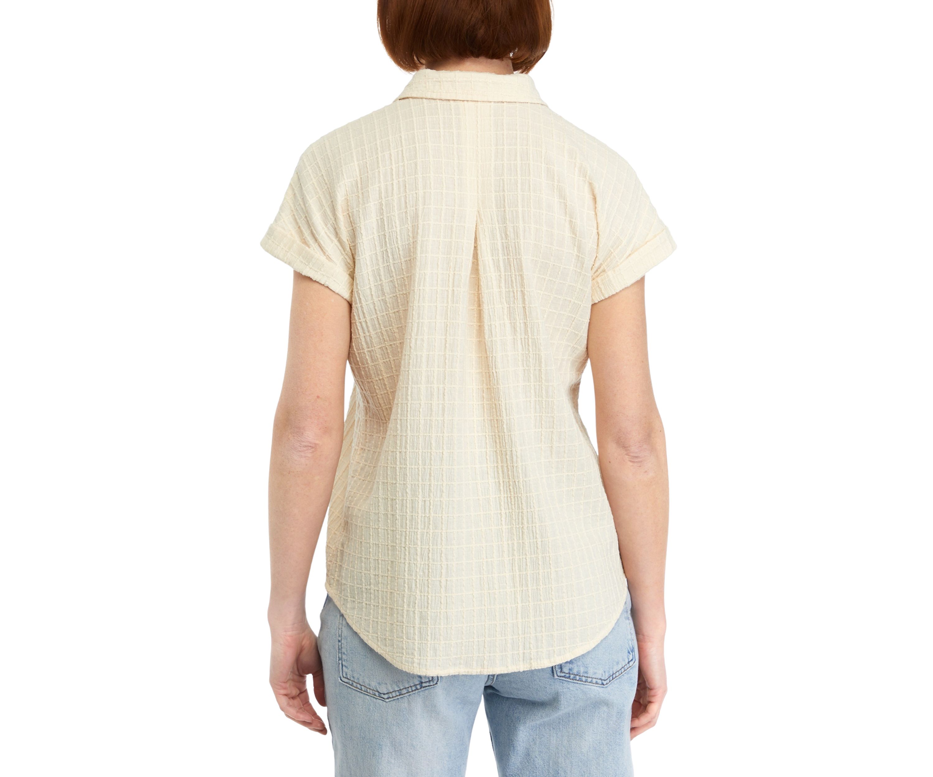 Womens Windowpane Printed Camp Top