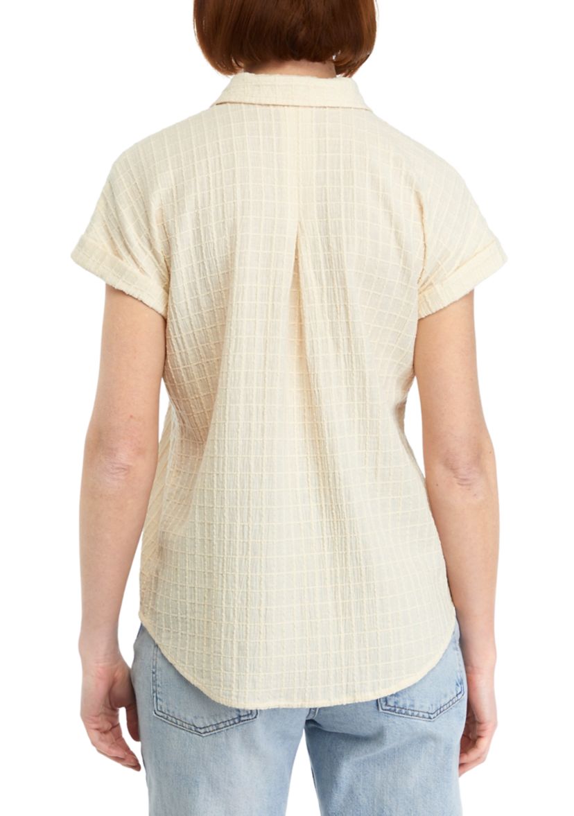 Womens Windowpane Printed Camp Top