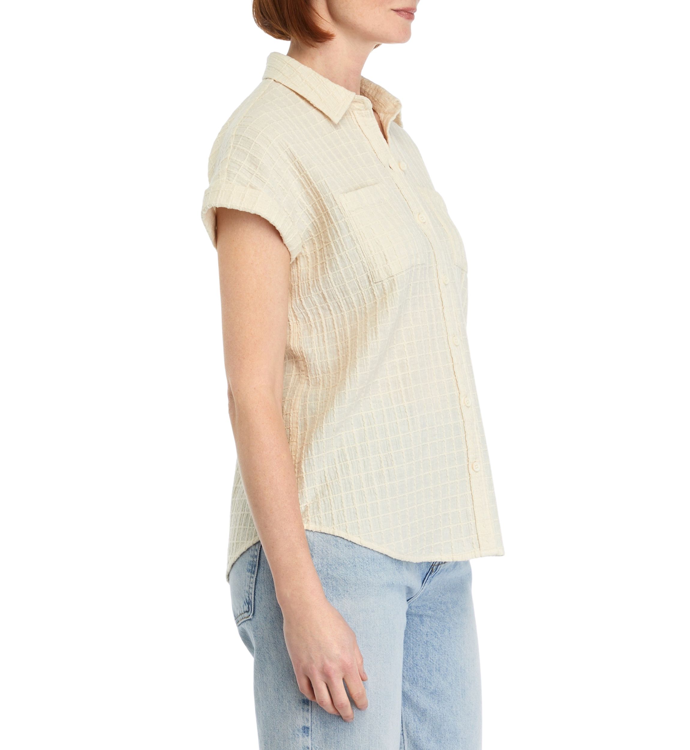 Womens Windowpane Printed Camp Top