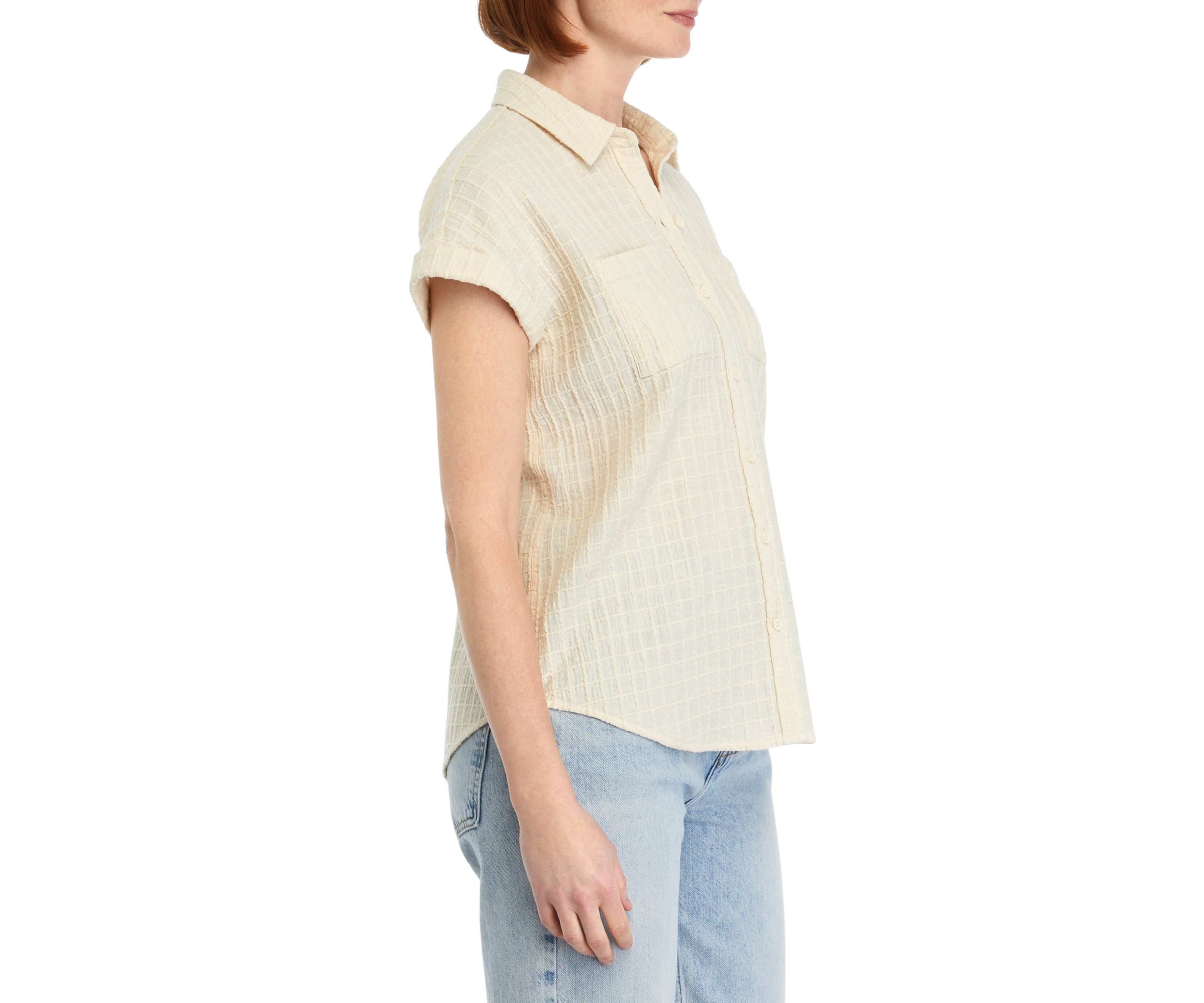 Womens Windowpane Printed Camp Top