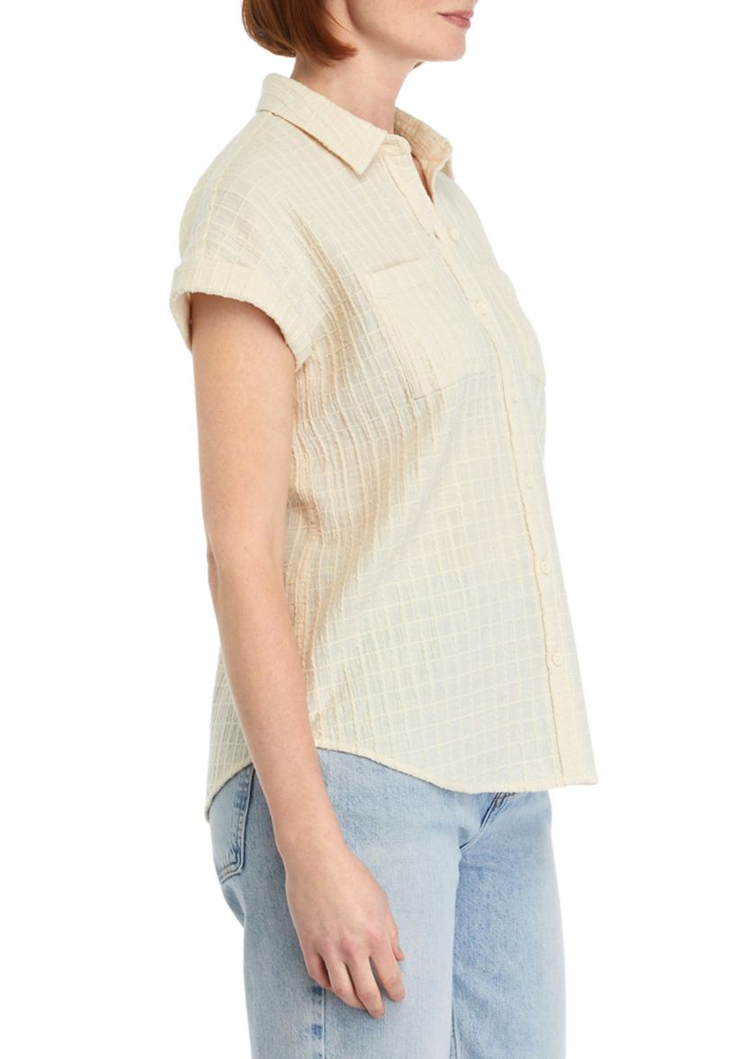 Womens Windowpane Printed Camp Top