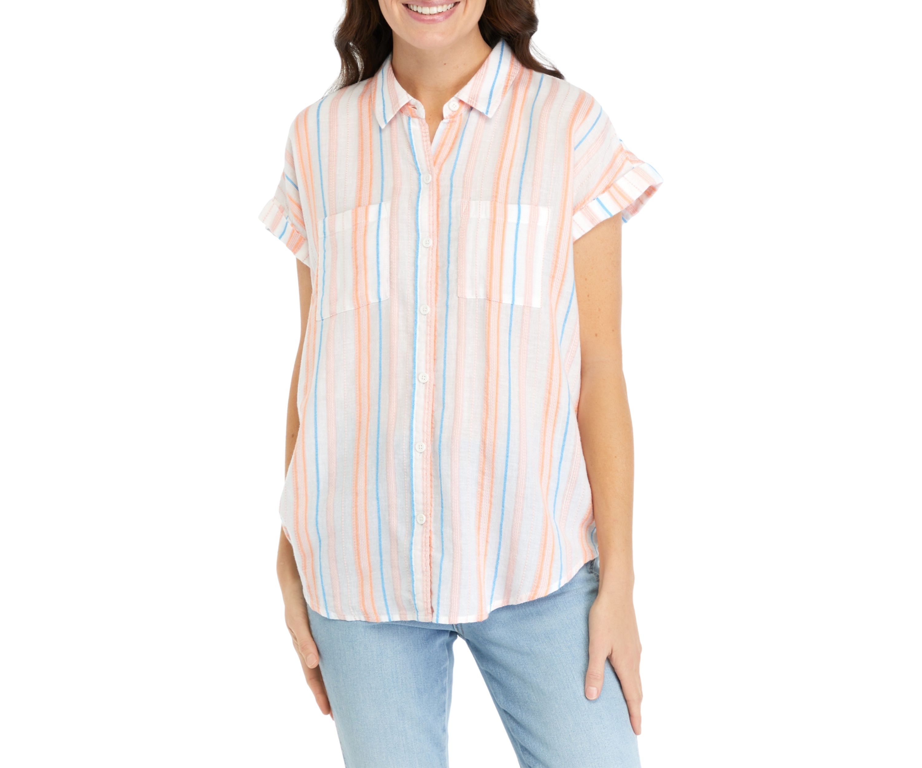 Womens Short Sleeve Yarn Dyed Camp Shirt