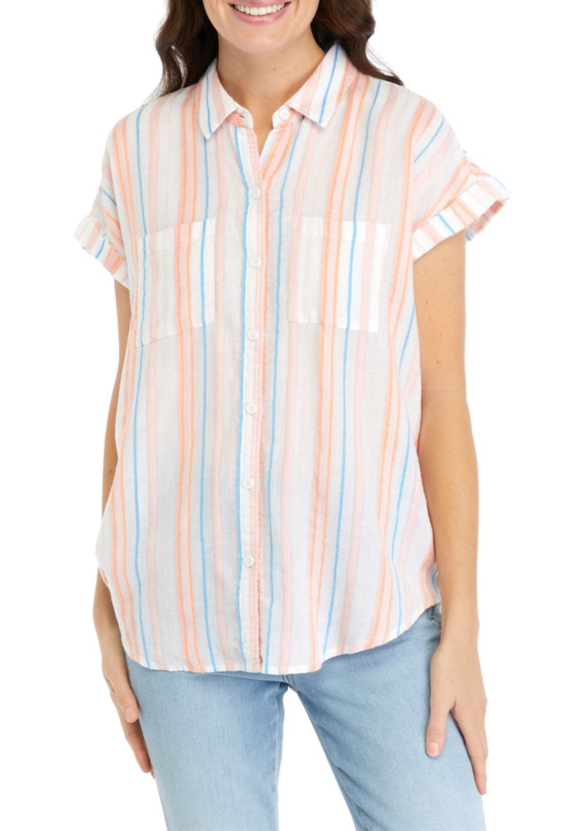 Womens Short Sleeve Yarn Dyed Camp Shirt