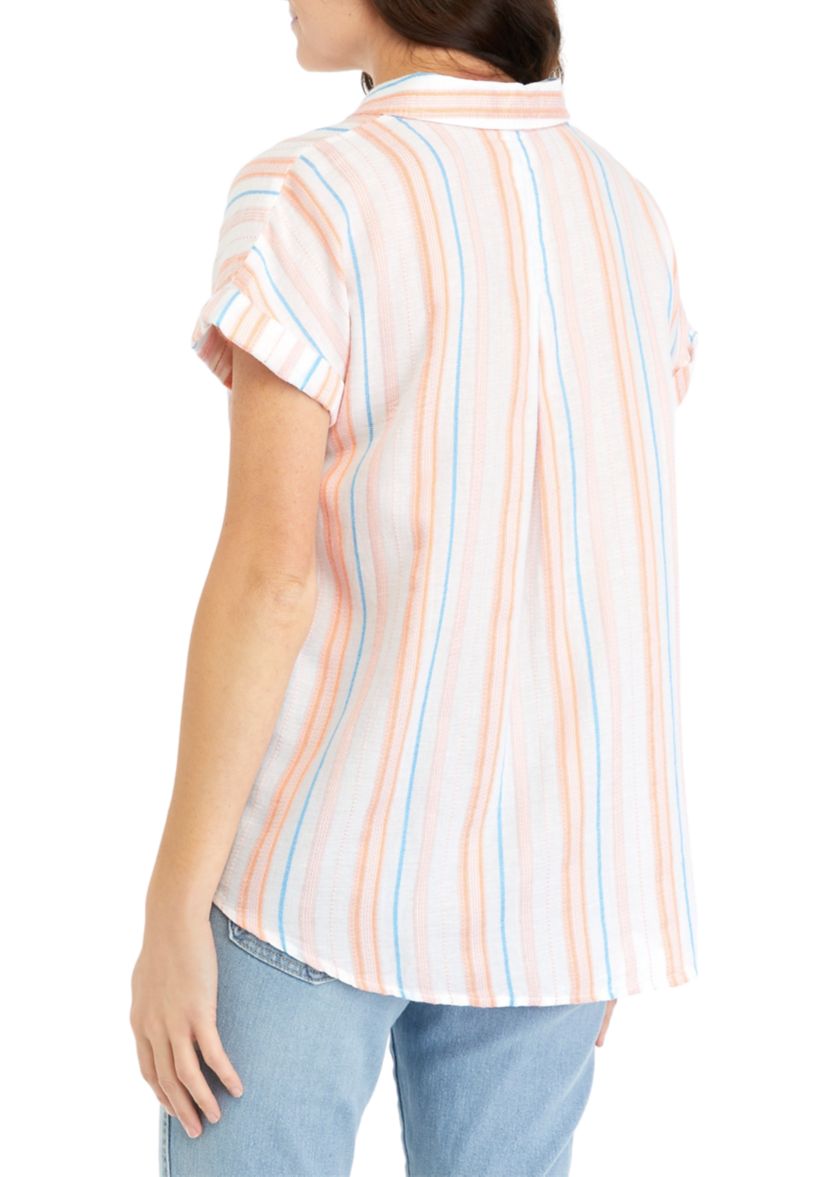 Womens Short Sleeve Yarn Dyed Camp Shirt