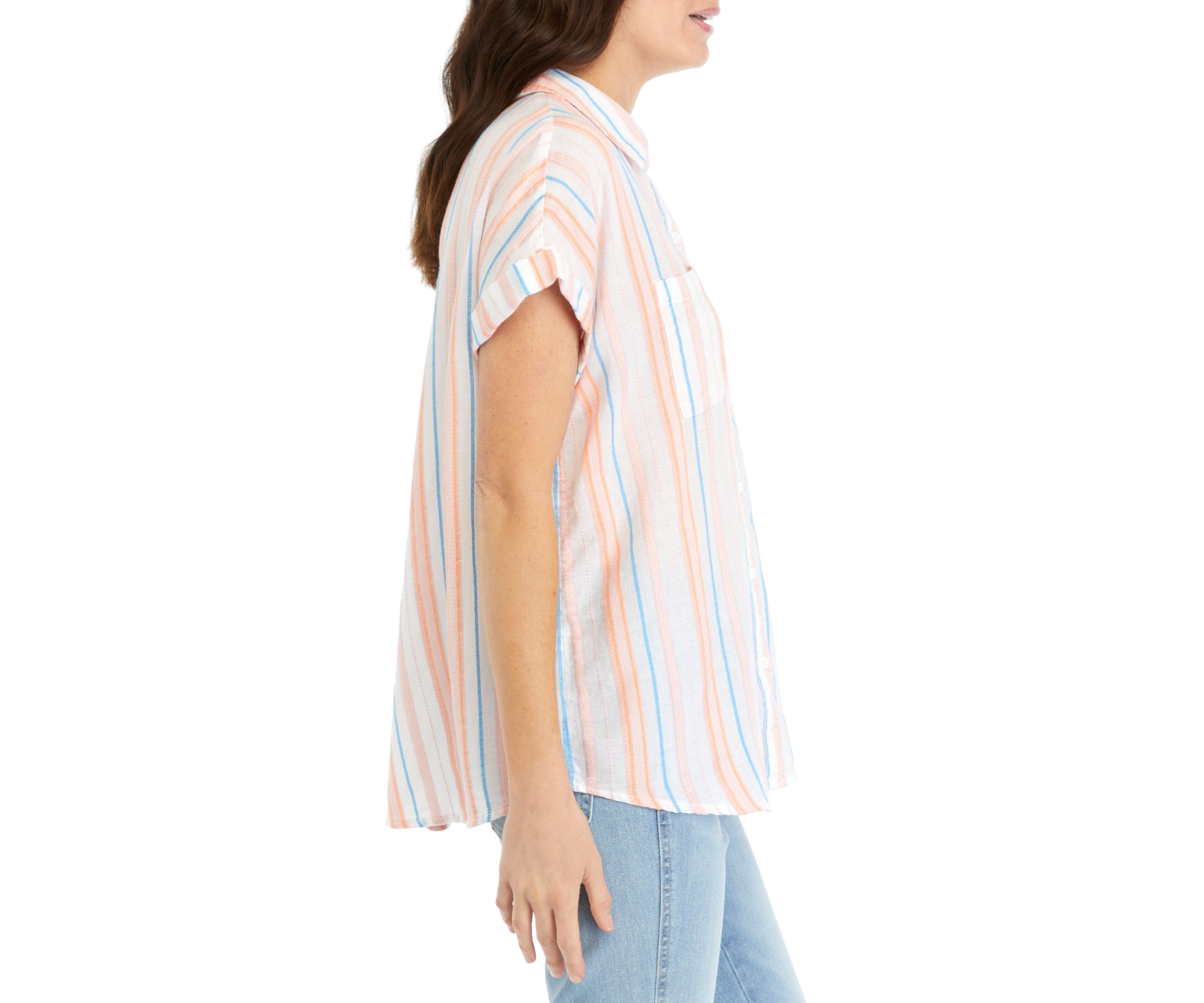 Womens Short Sleeve Yarn Dyed Camp Shirt